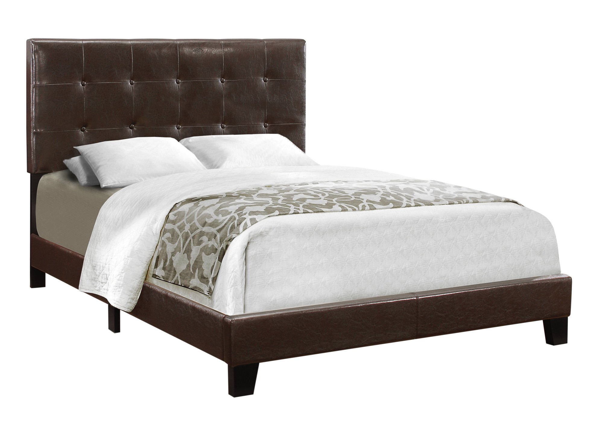 Full Size Beige Linen Bed featuring elegant upholstery and sturdy frame, perfect for enhancing bedroom decor.