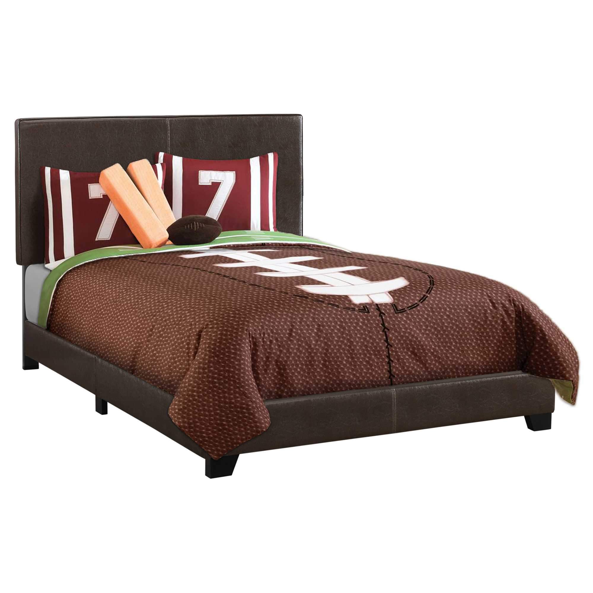 Full Size Rich Dark Brown Leather Look Bed featuring a modern design with high-grade foam and solid wood construction.