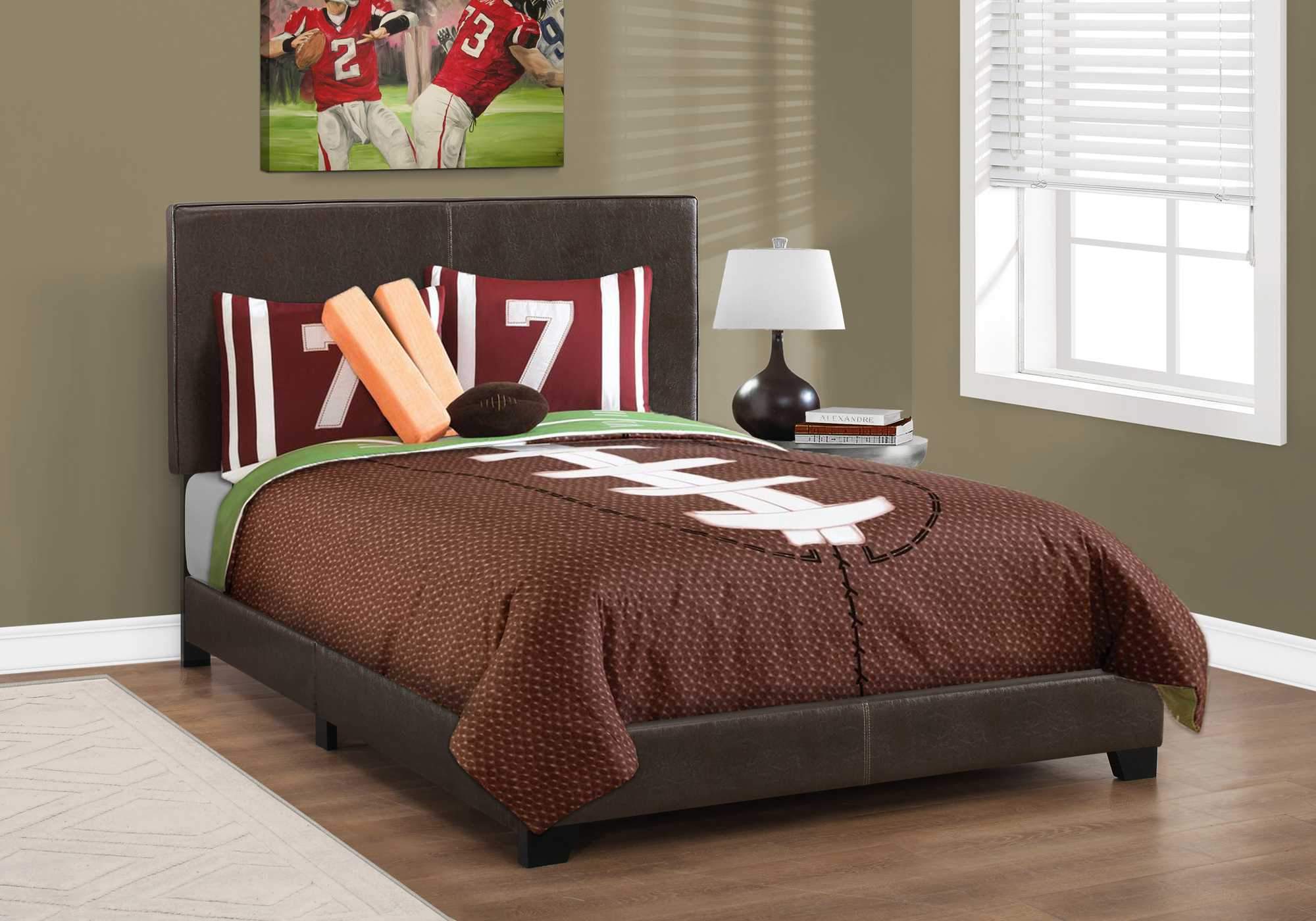 Full Size Rich Dark Brown Leather Look Bed featuring a modern design with high-grade foam and solid wood construction.
