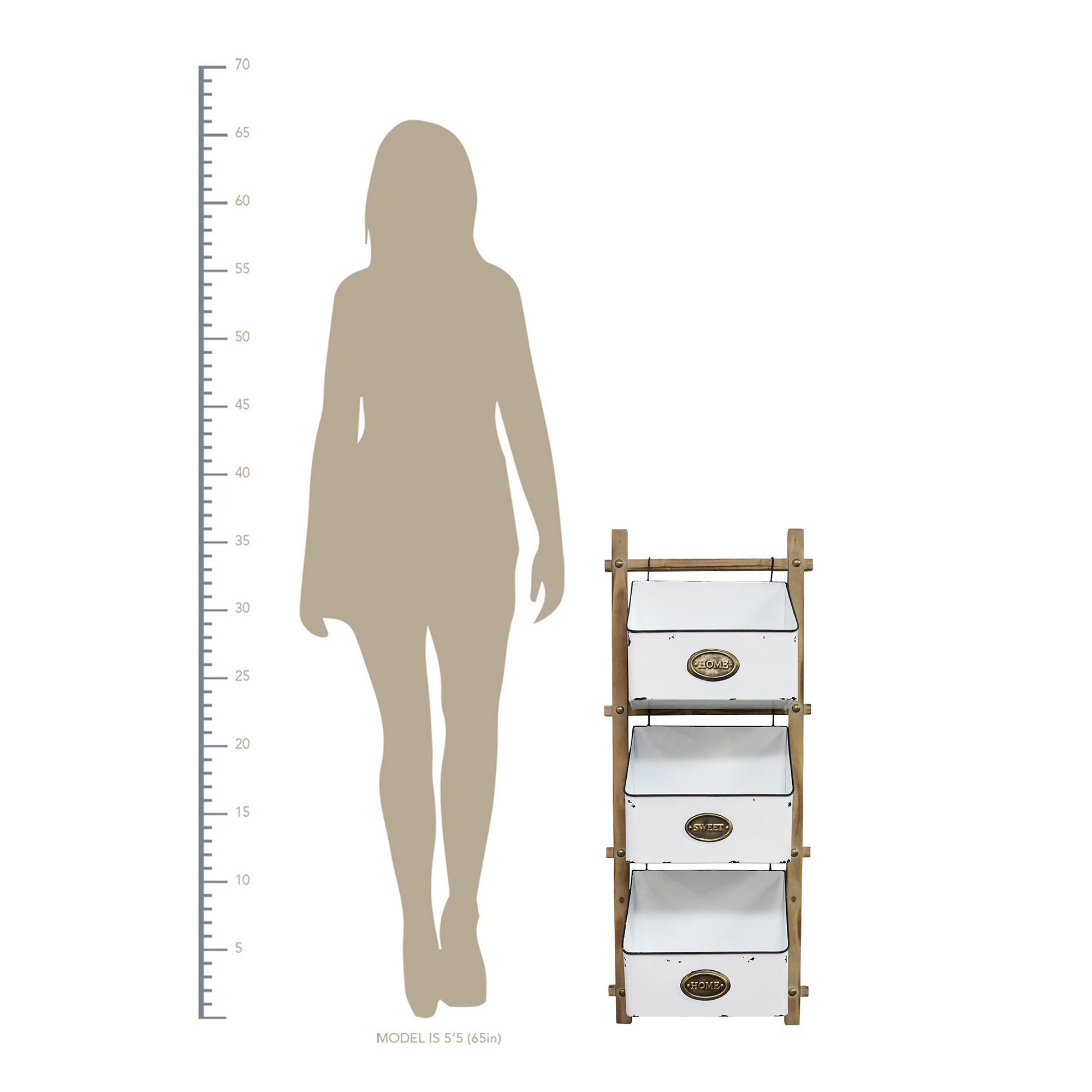 Three-tiered antique gold baskets made of wood and metal, featuring the quote 'Home Sweet Home' on each basket, designed for wall hanging.