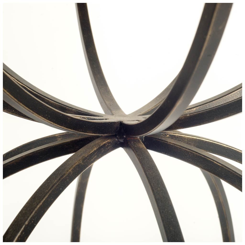 Hour-glass shaped accent table with a mirrored top and black iron base, showcasing a modern and elegant design.