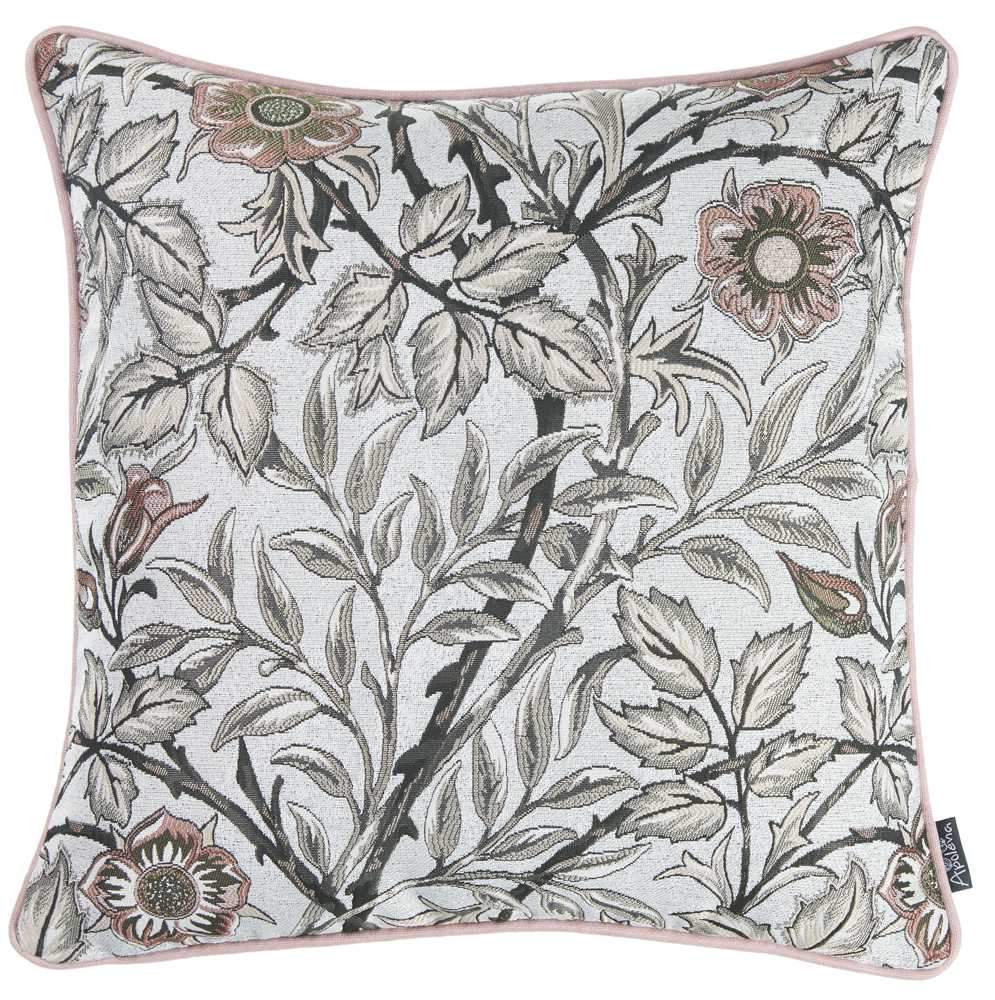 Light Blue and Pink Jacquard Leaf Decorative Throw Pillow Cover showcasing intricate leaf design and luxurious fabric.