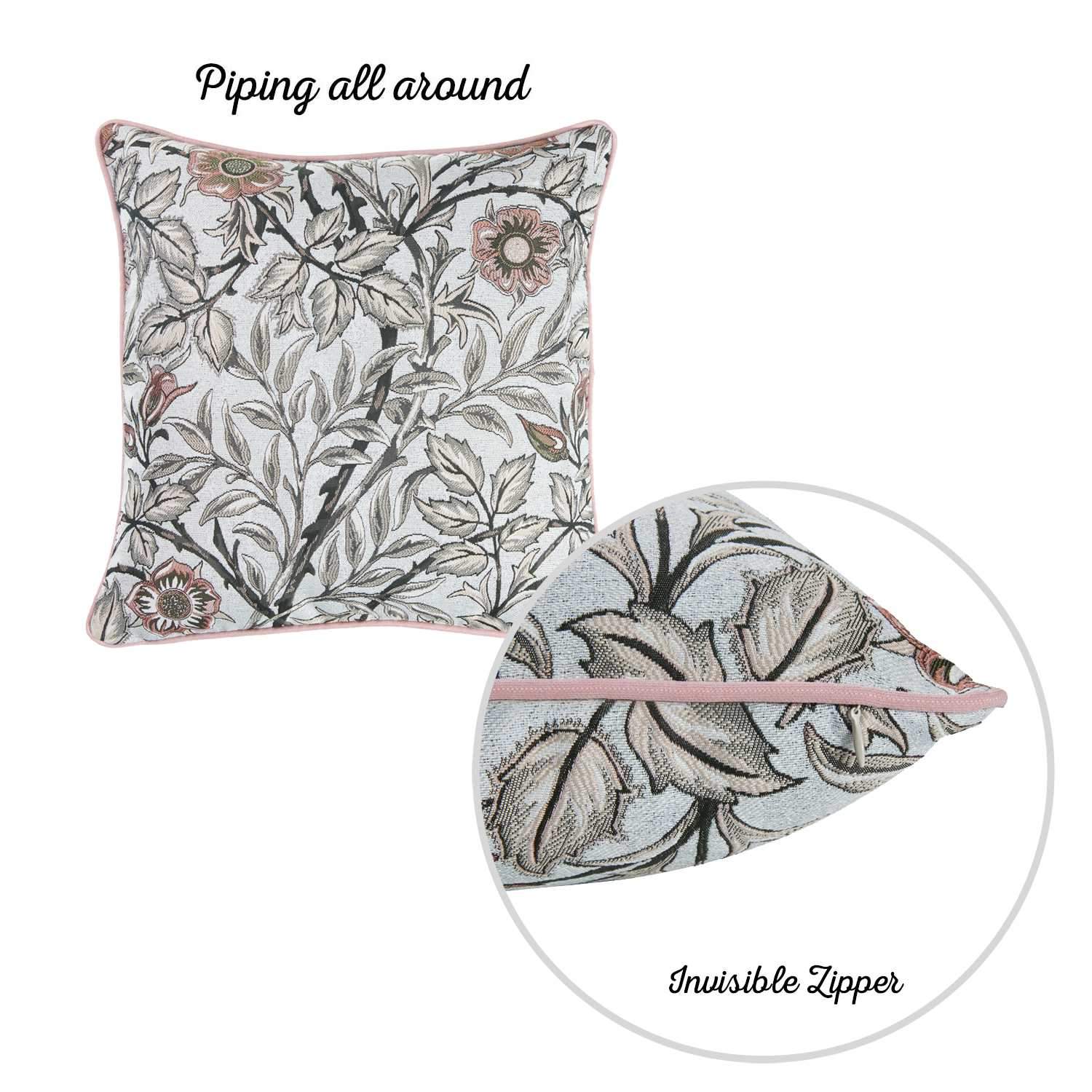 Light Blue and Pink Jacquard Leaf Decorative Throw Pillow Cover showcasing intricate leaf design and luxurious fabric.