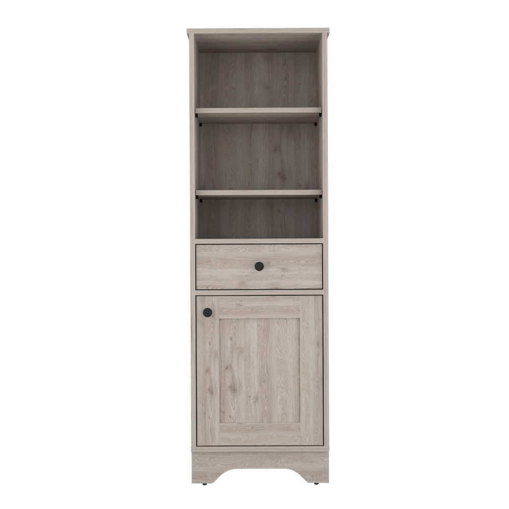 Burnedt Linen Cabinet featuring one drawer, one cabinet, and multiple shelves in light grey finish, perfect for bathroom storage.
