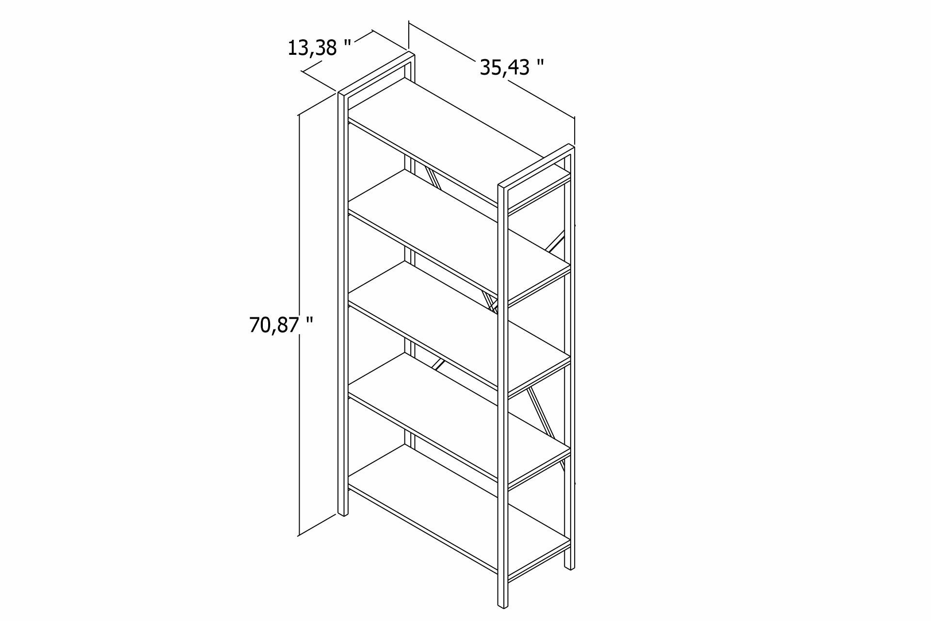 Lugo Black 5 Shelf Bookcase featuring a sleek black metal frame and wooden shelves, perfect for modern interiors.