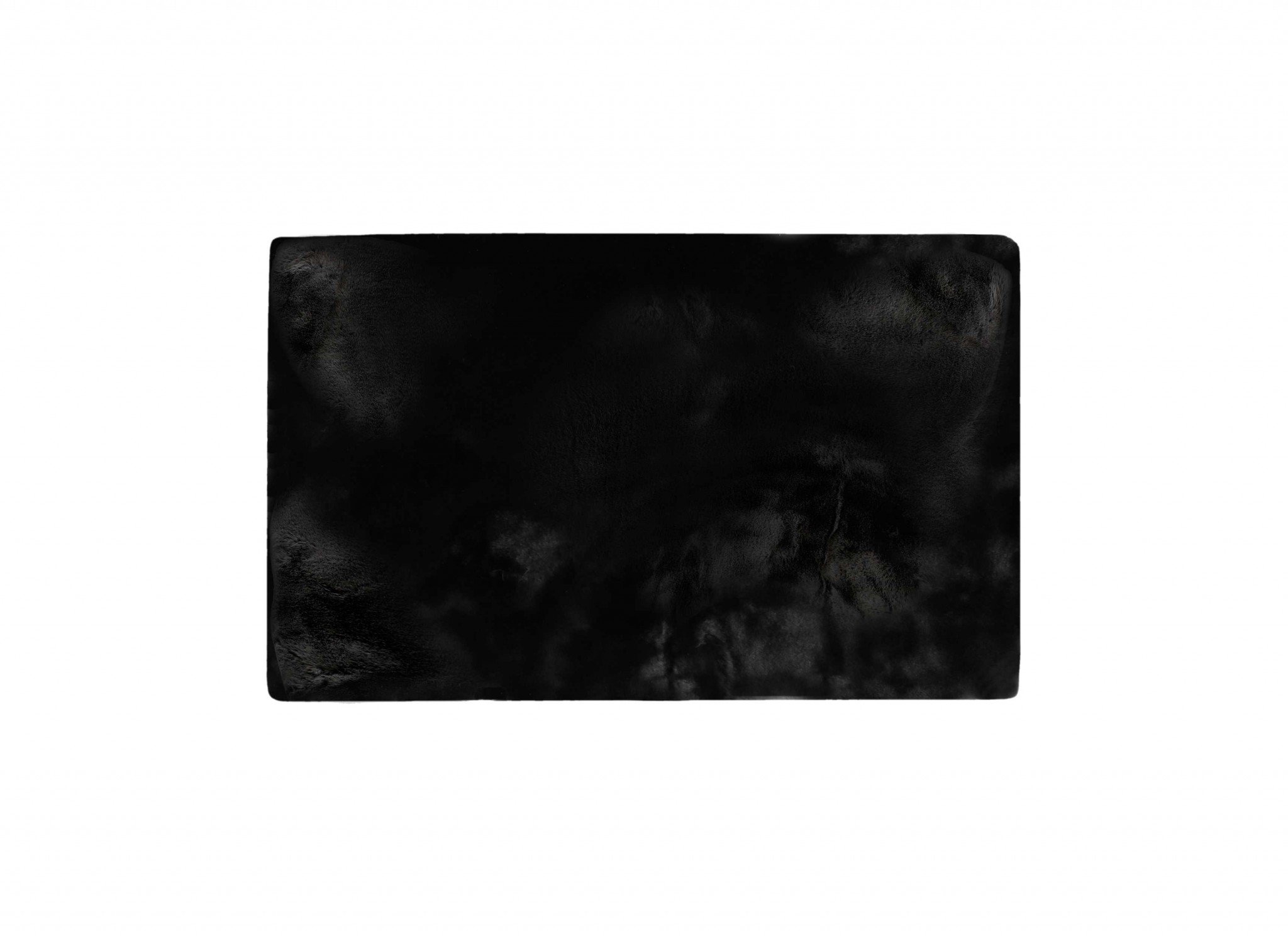 Luxe Faux Rabbit Fur Rectangular Rug in black, measuring 3 inches by 5 inches, showcasing its soft texture and elegant design.