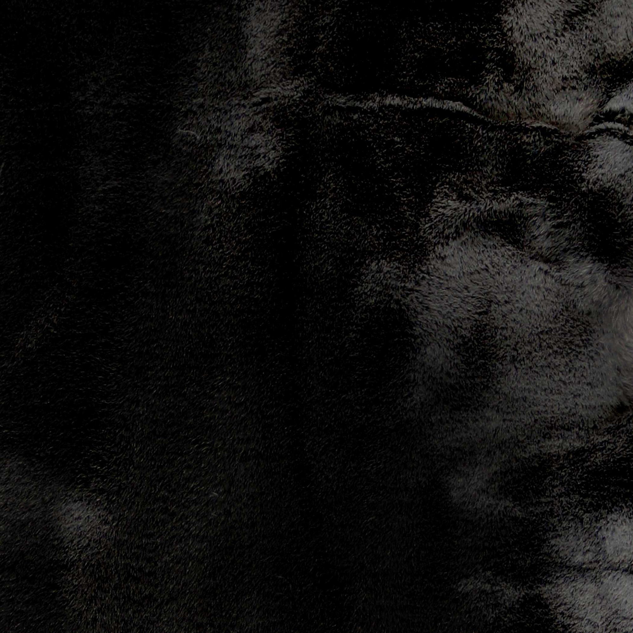 Luxe Faux Rabbit Fur Rectangular Rug in black, measuring 3 inches by 5 inches, showcasing its soft texture and elegant design.