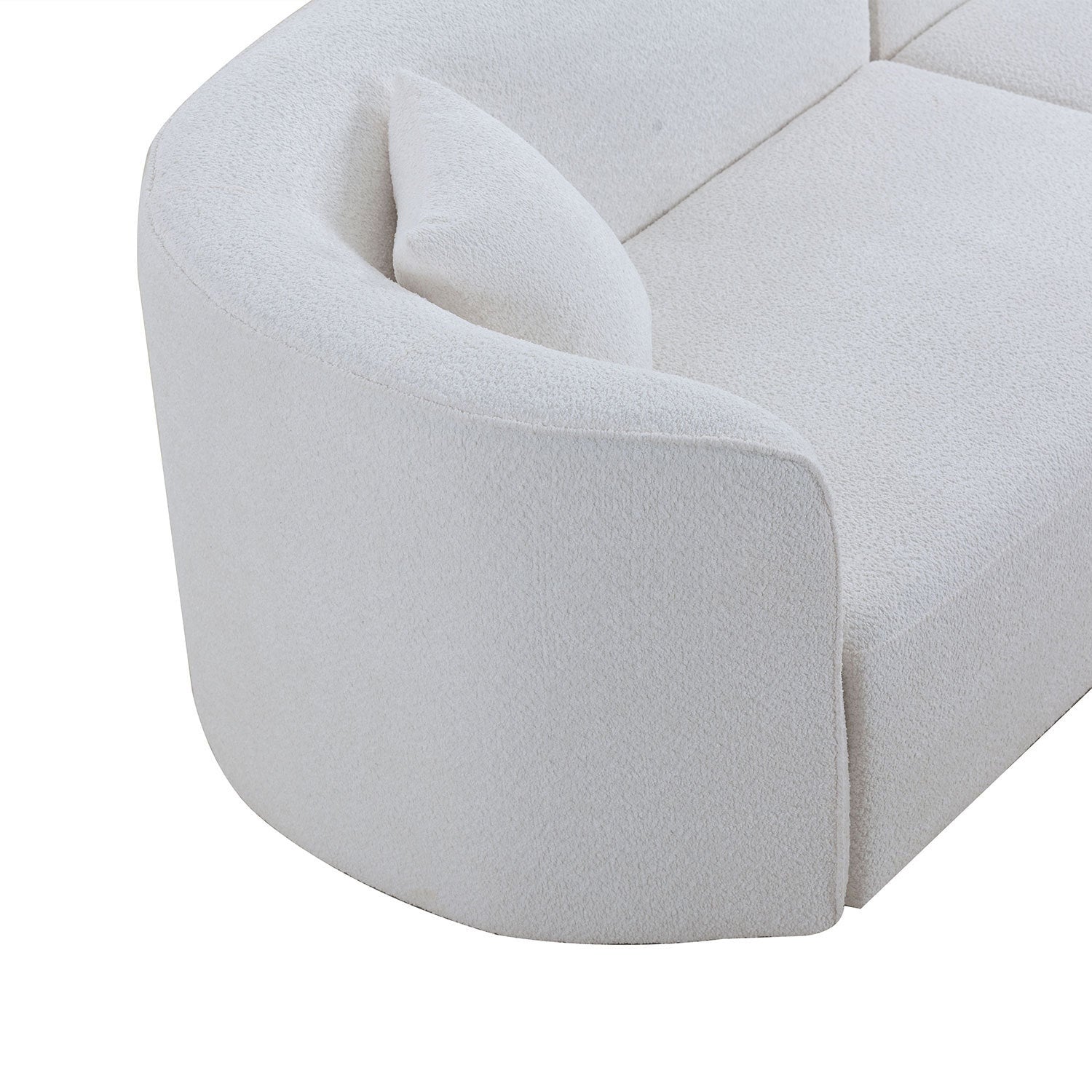 Luxury modern curved sofa with chaise in white boucle fabric, showcasing elegant design and plush seating.