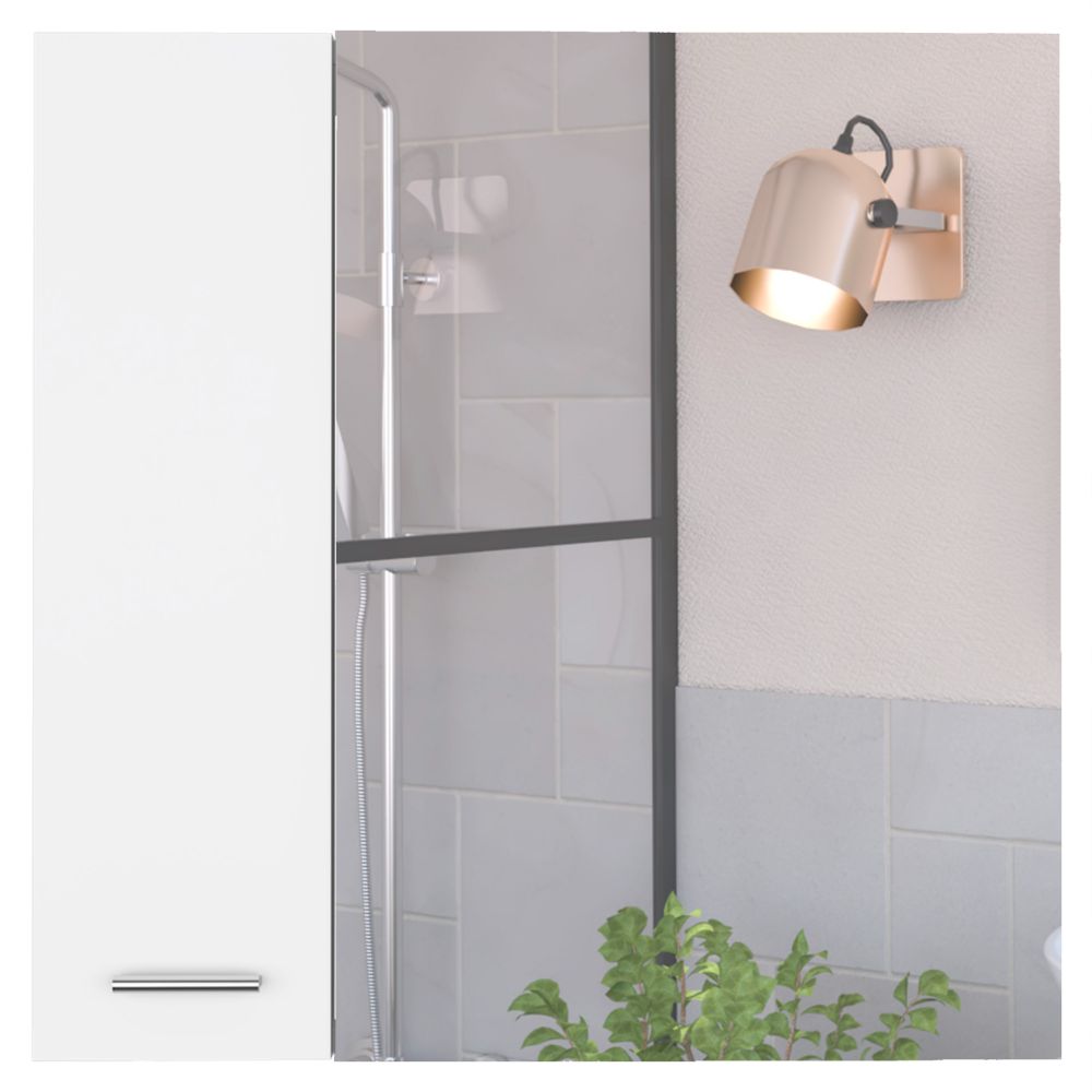 Prague Medicine Cabinet with four internal shelves and a single door, featuring a sleek white finish and a mirror.