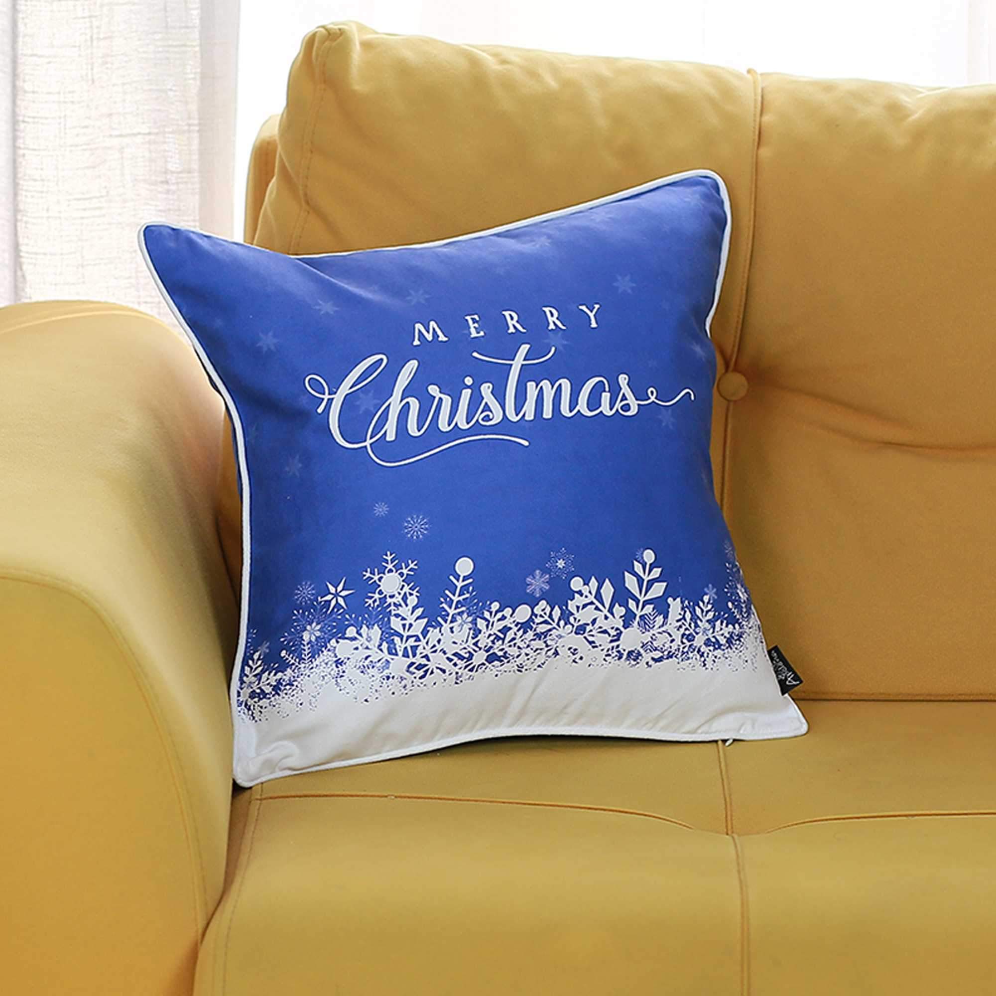 Merry Christmas Snow Scene Decorative Throw Pillow Cover featuring a vibrant snow scene design on luxurious brushed fabric with hidden zipper closure.