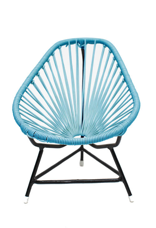 Micro-Acapulco chair in vibrant colors, perfect for dolls and small items, showcasing its stylish design and compact size.