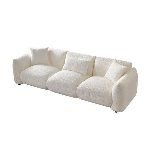 Mid Century Modern 3-Seater Sofa in beige upholstery with unique corner design, showcasing its stylish appearance and comfortable seating.