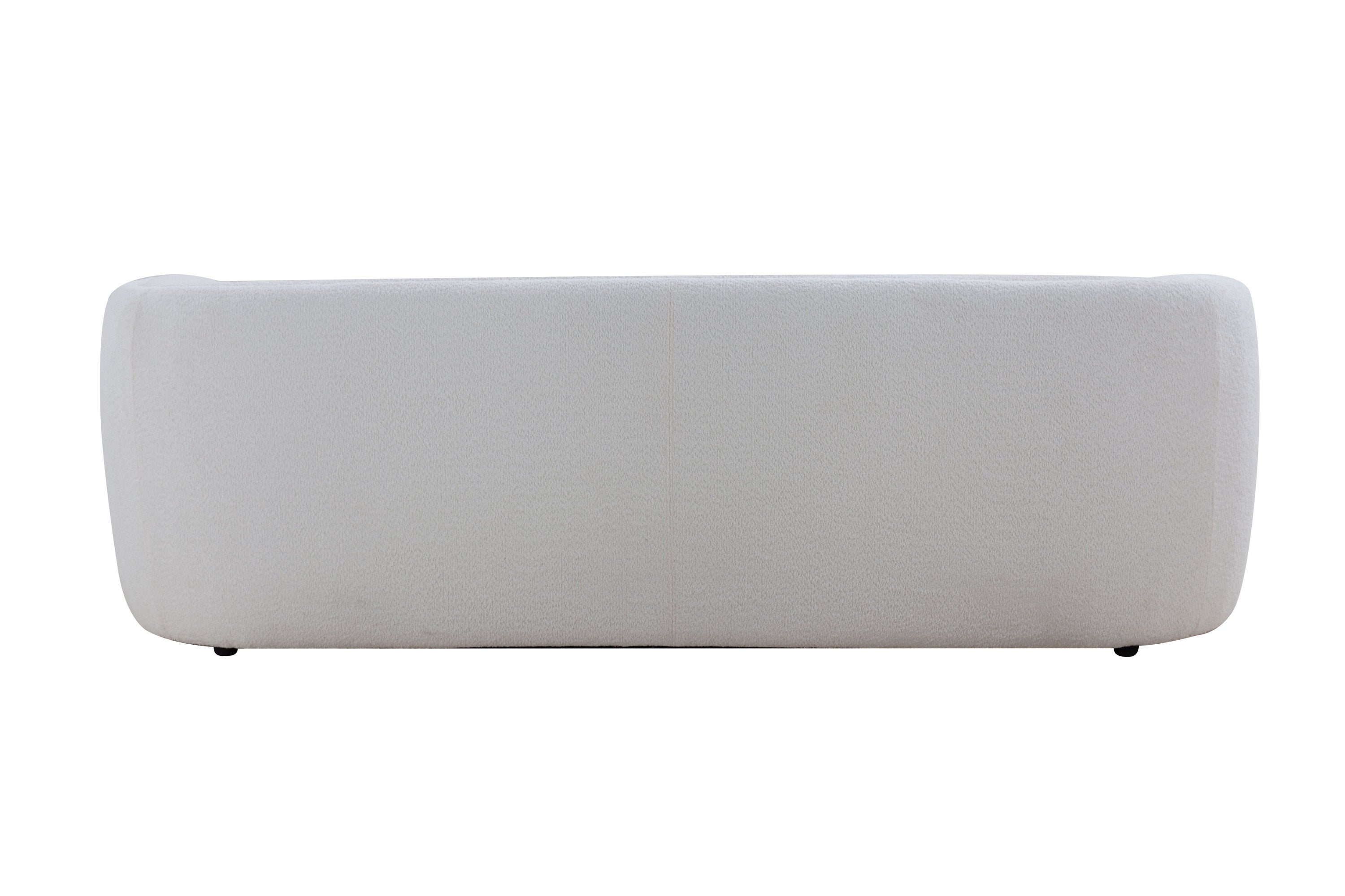 Mid Century Modern Curved Living Room Sofa in white boucle fabric, showcasing its elegant design and comfortable seating.