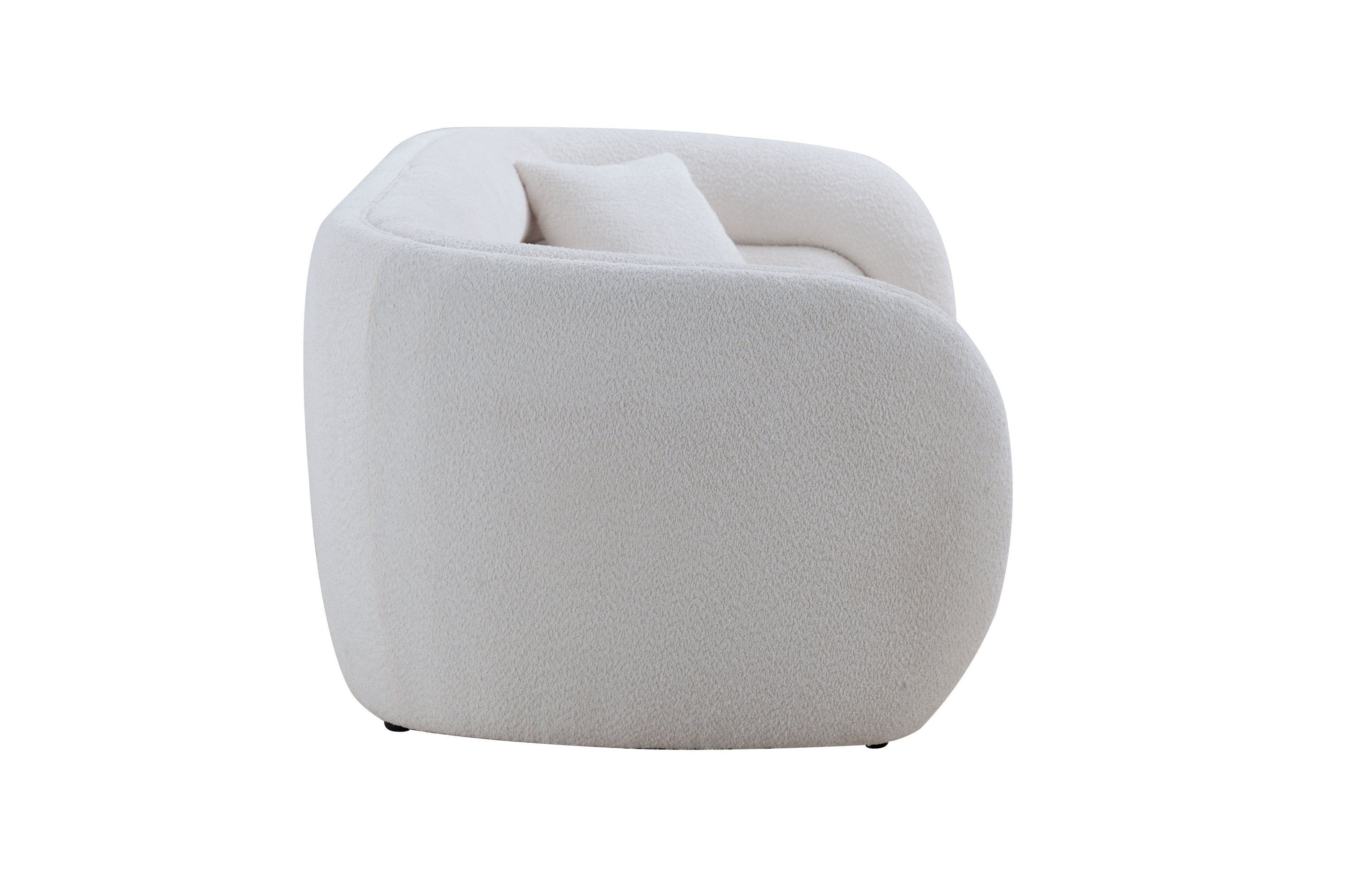 Mid Century Modern Curved Living Room Sofa in white boucle fabric, showcasing its elegant design and comfortable seating.