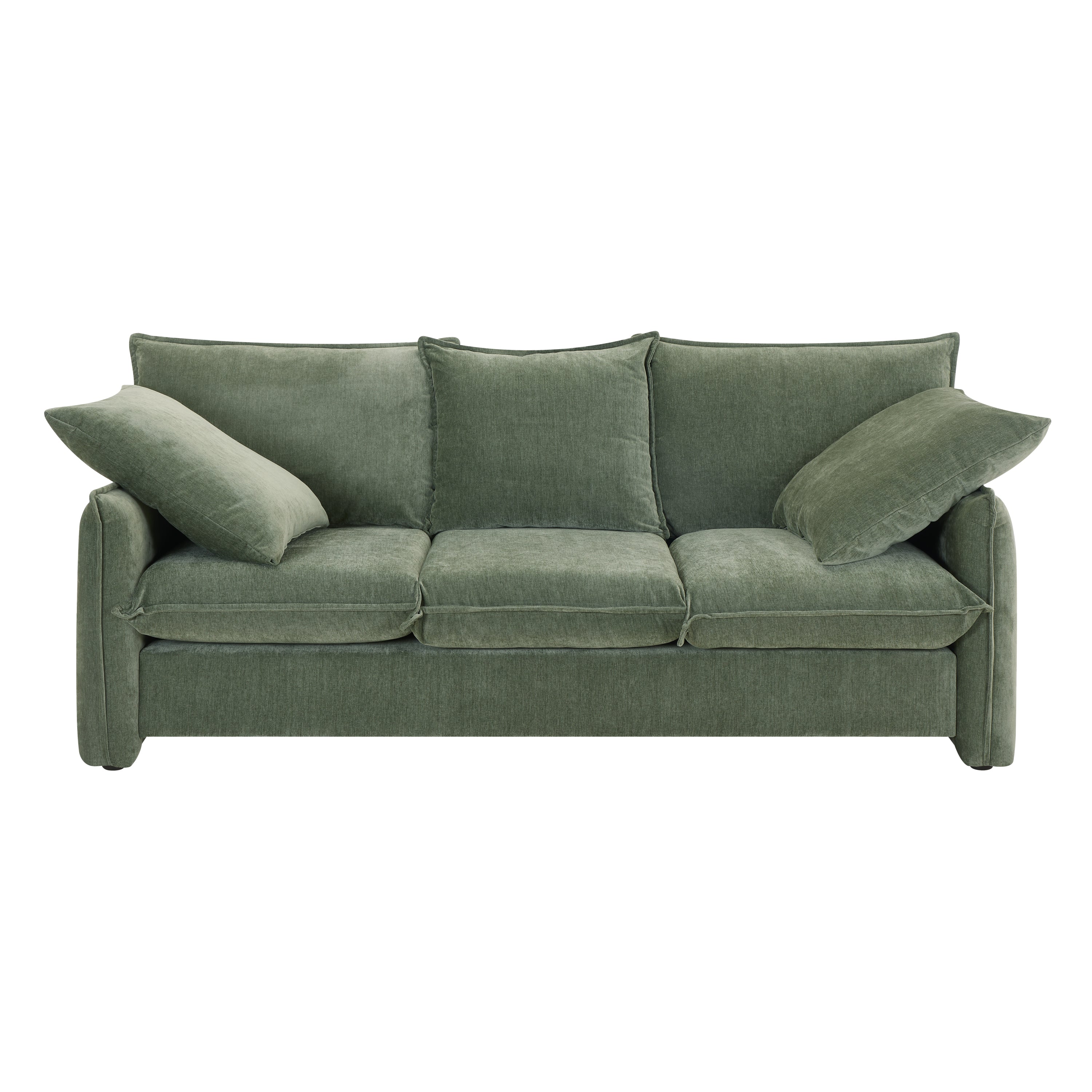 Mid-century 3-seater sofa in green upholstery with stylish stitching, perfect for living rooms and lounges.
