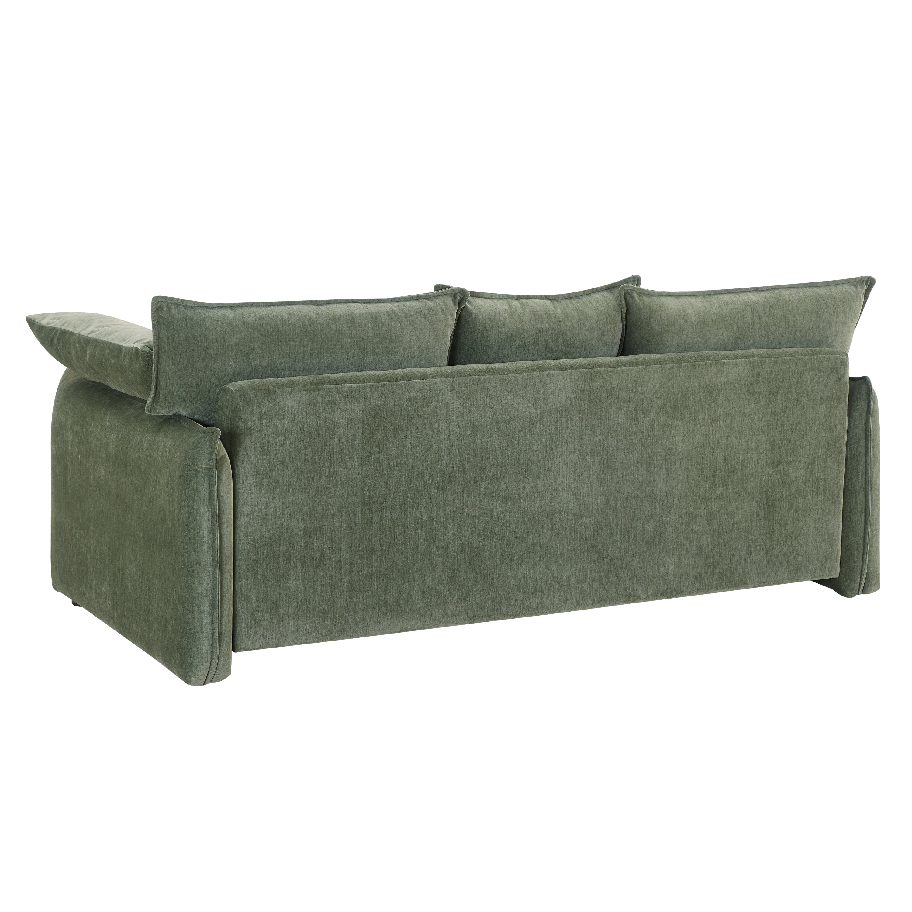 Mid-century 3-seater sofa in green upholstery with stylish stitching, perfect for living rooms and lounges.