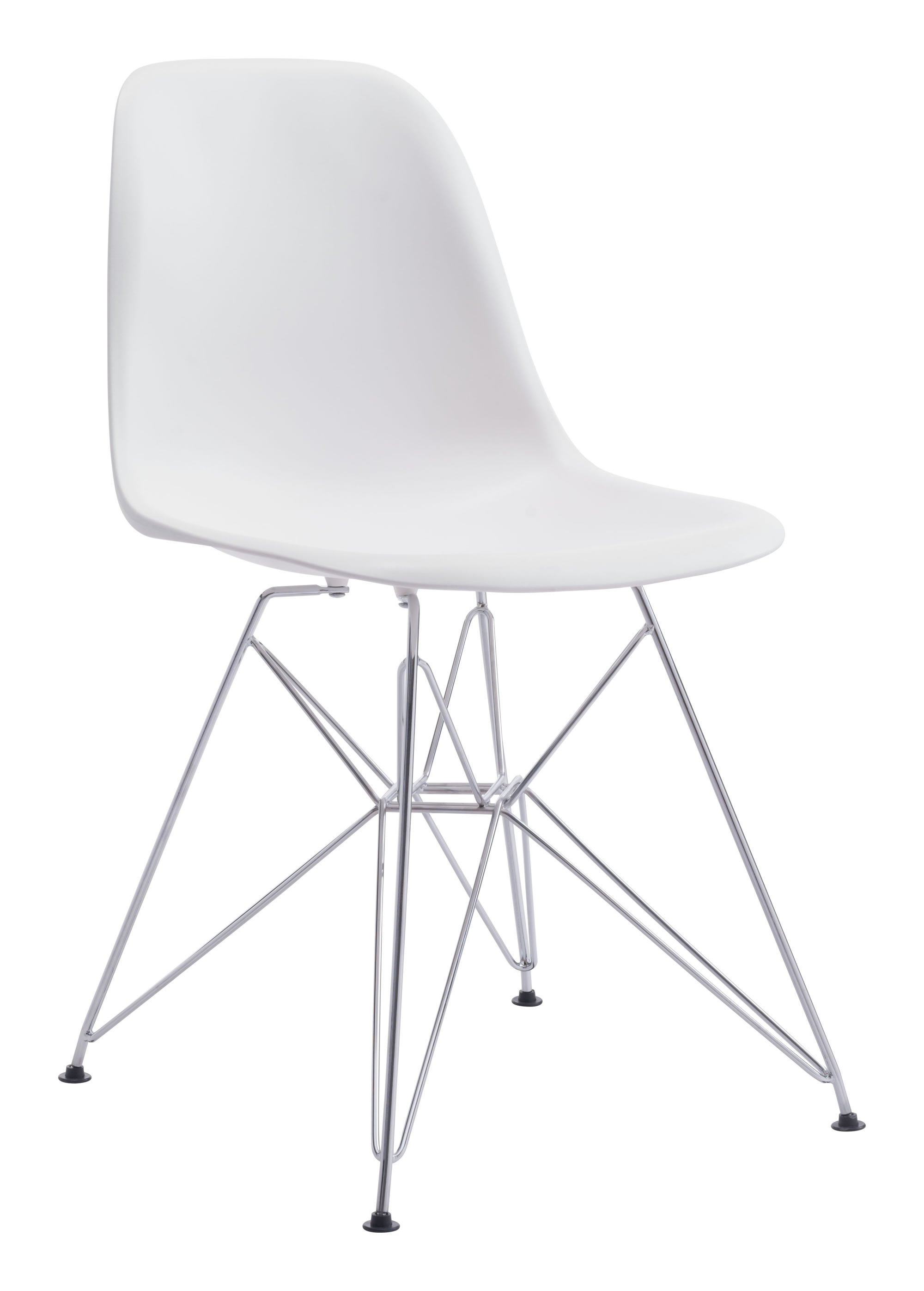 Mod Style White and Chrome Side Dining Chair showcasing a sleek white molded seat and chrome base, perfect for modern interiors.