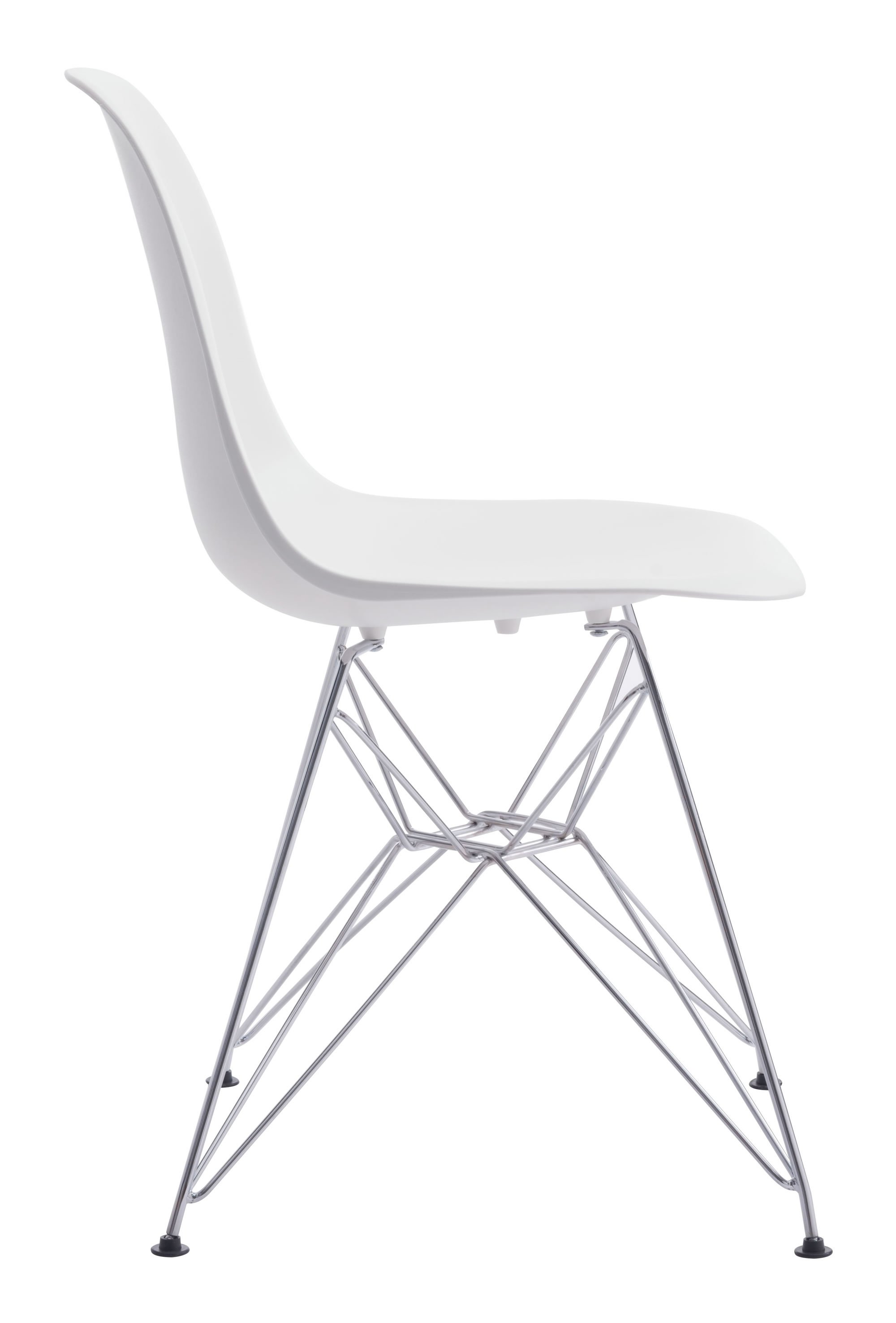 Mod Style White and Chrome Side Dining Chair showcasing a sleek white molded seat and chrome base, perfect for modern interiors.