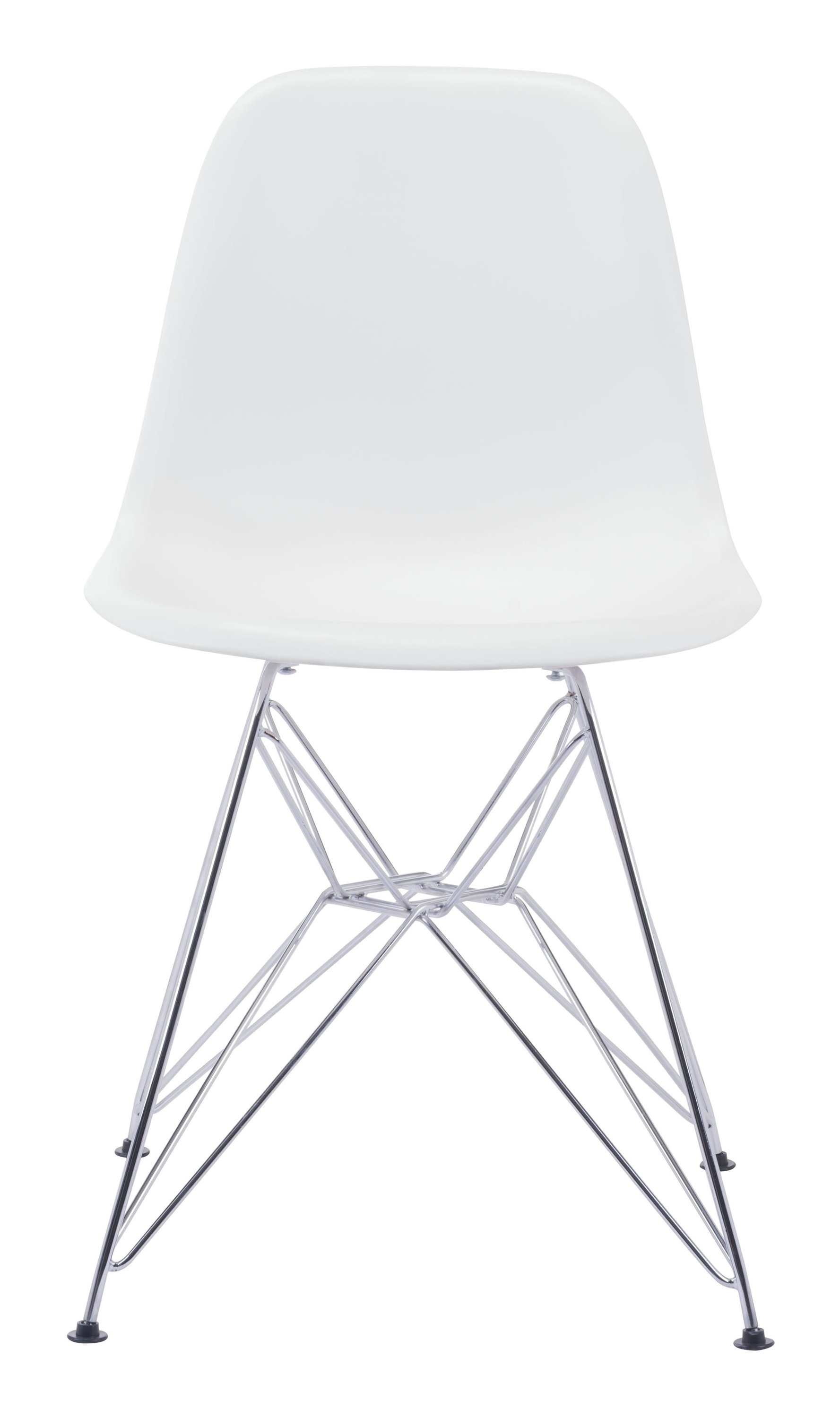 Mod Style White and Chrome Side Dining Chair showcasing a sleek white molded seat and chrome base, perfect for modern interiors.