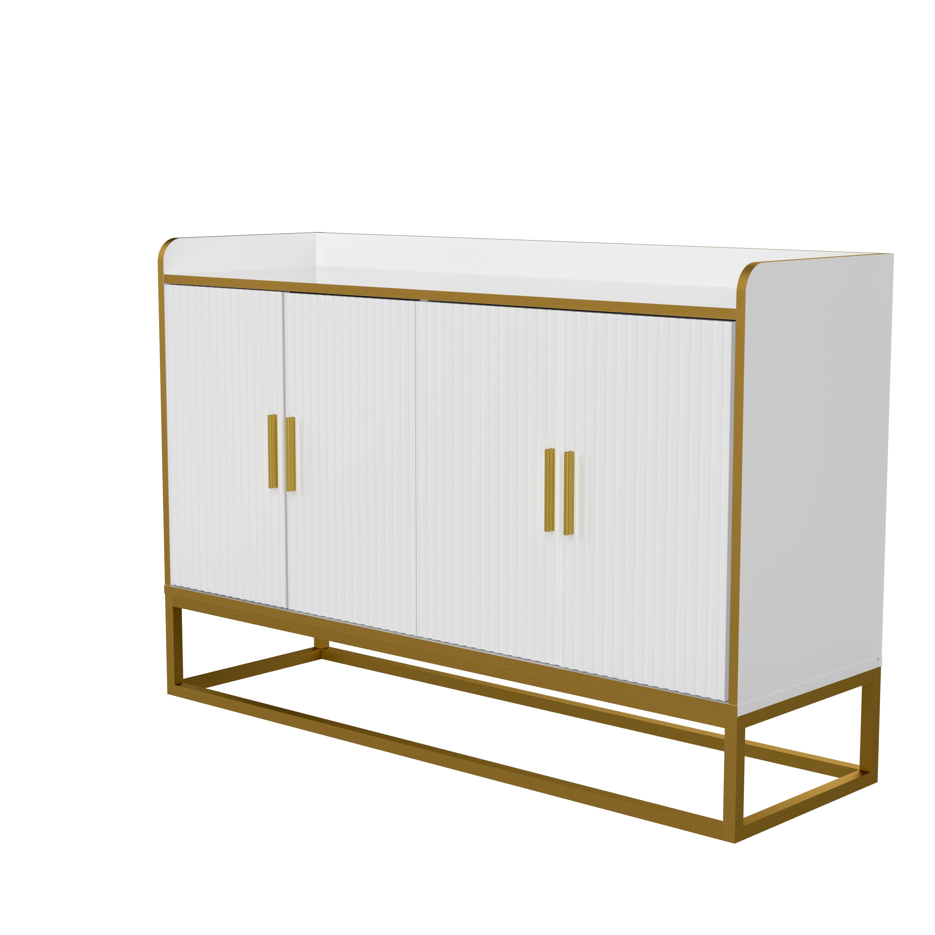 Modern Kitchen Buffet Storage Cabinet in White Gloss with Metal Legs, showcasing its sleek design and elegant finish.