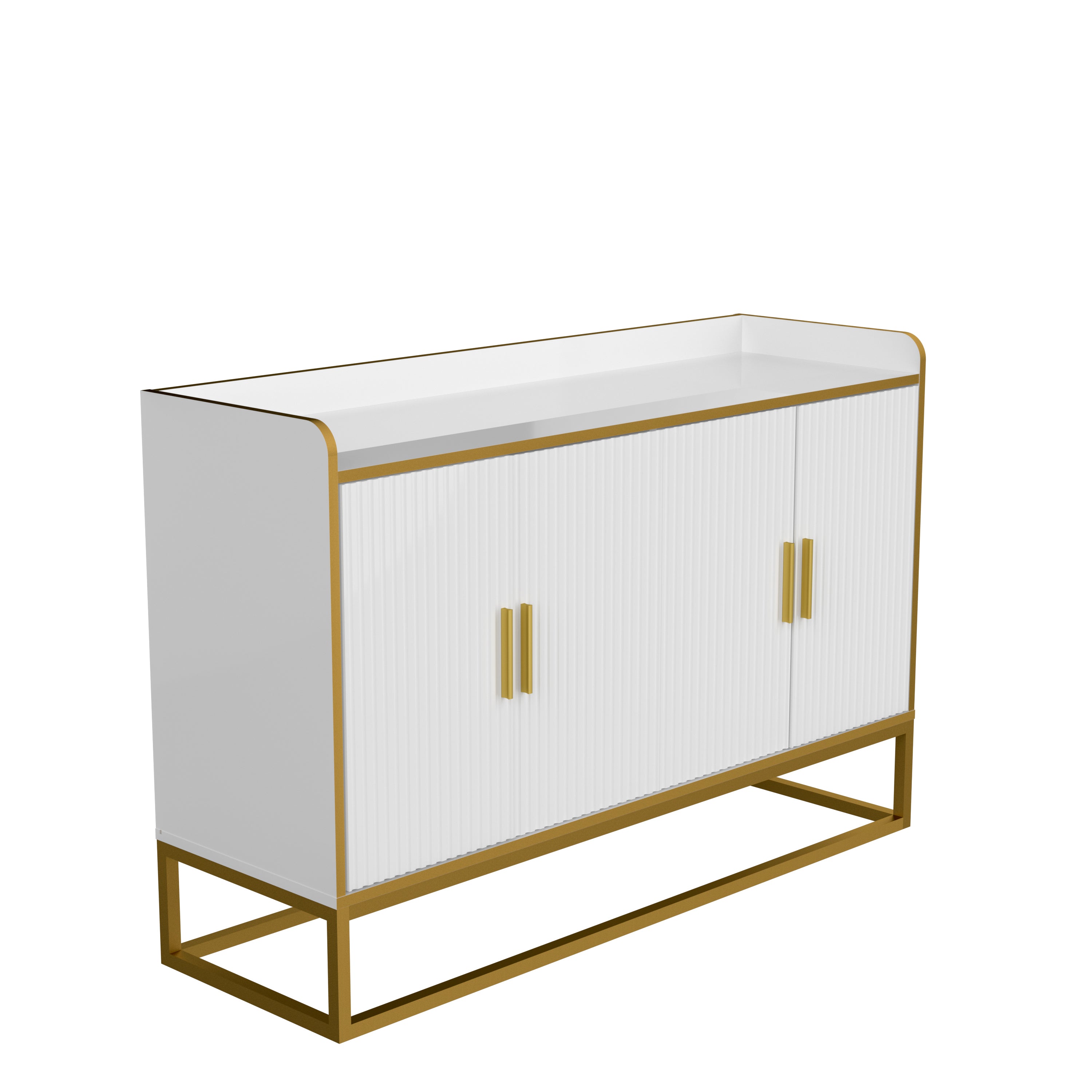 Modern Kitchen Buffet Storage Cabinet in White Gloss with Metal Legs, showcasing its sleek design and elegant finish.