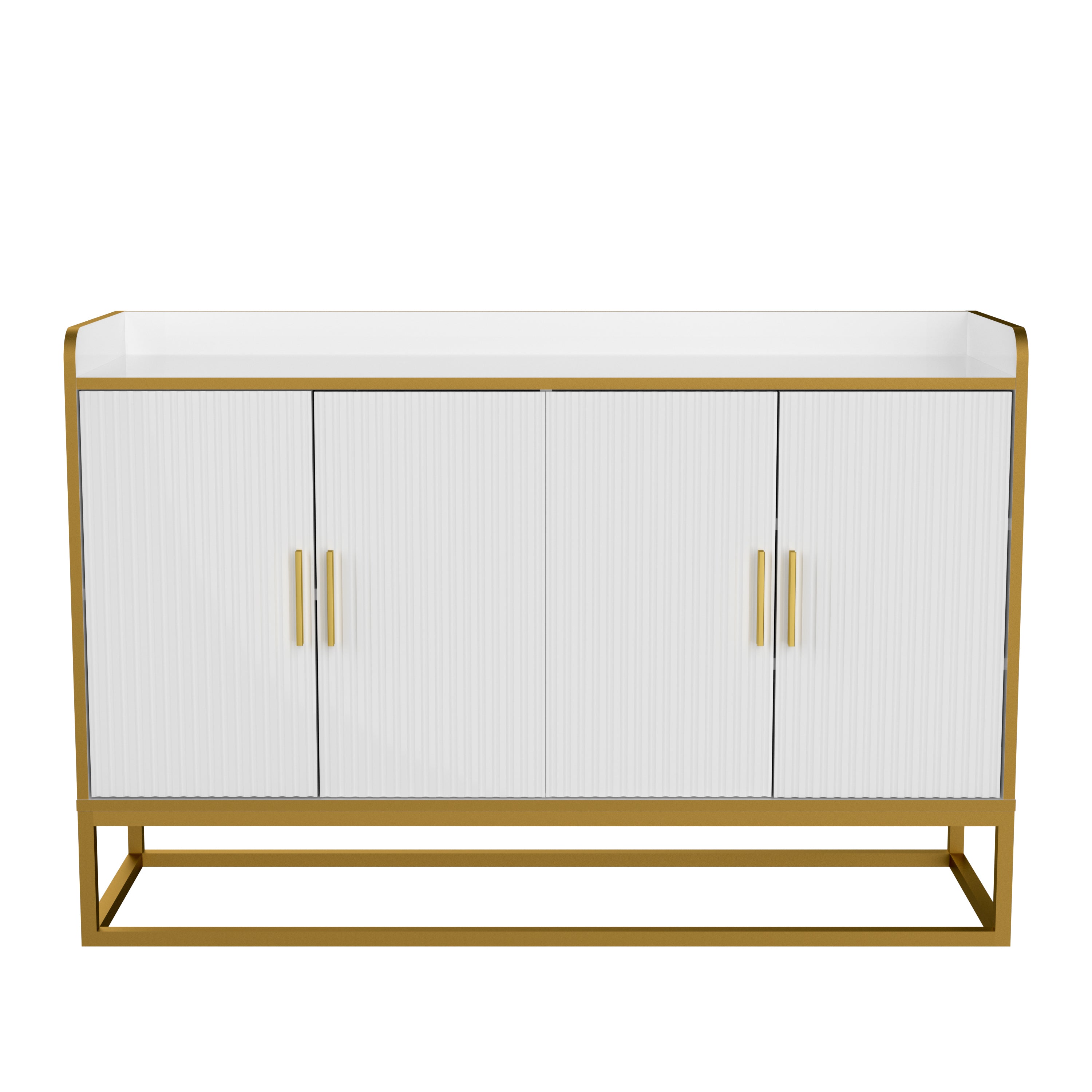Modern Kitchen Buffet Storage Cabinet in White Gloss with Metal Legs, showcasing its sleek design and elegant finish.
