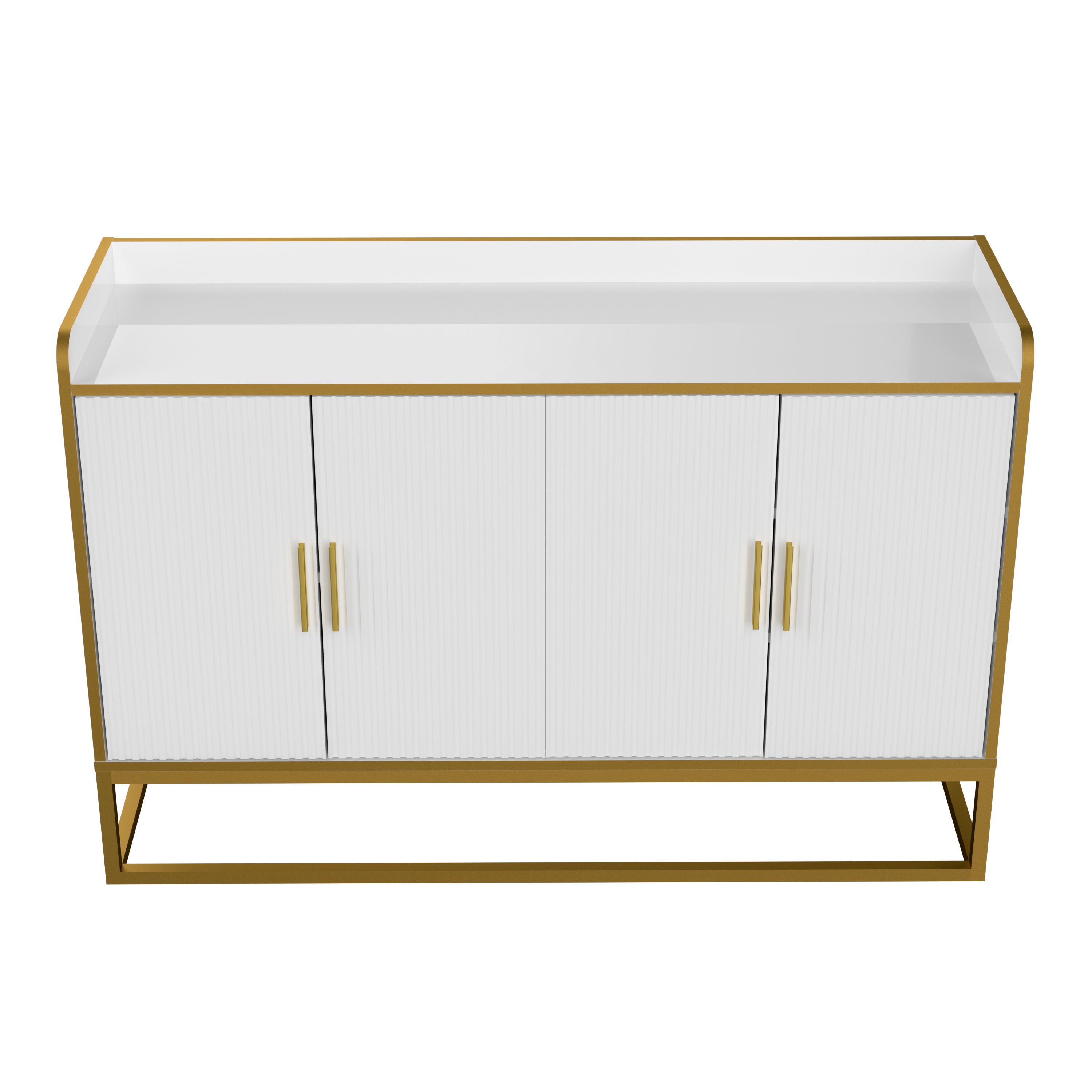 Modern Kitchen Buffet Storage Cabinet in White Gloss with Metal Legs, showcasing its sleek design and elegant finish.