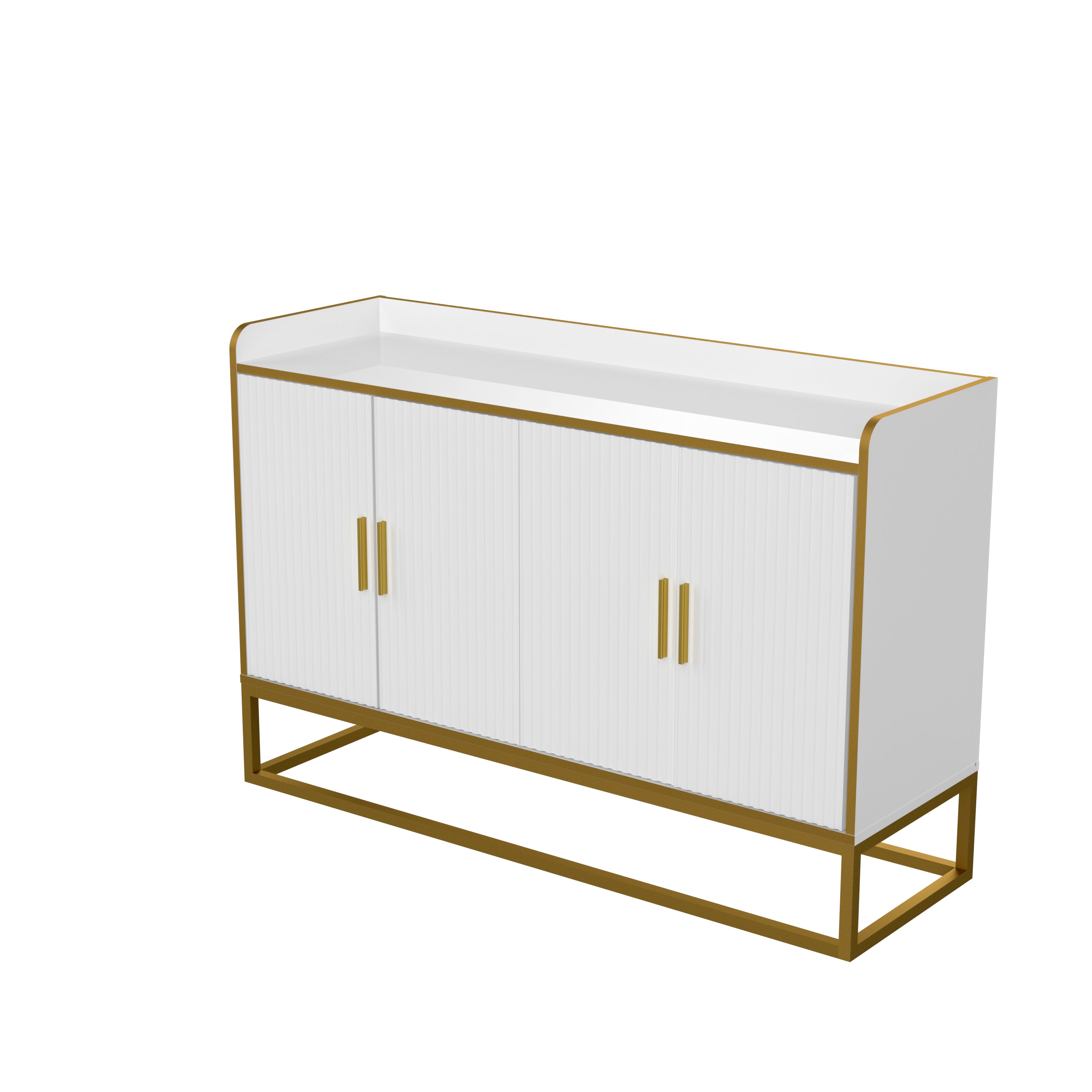 Modern Kitchen Buffet Storage Cabinet in White Gloss with Metal Legs, showcasing its sleek design and elegant finish.