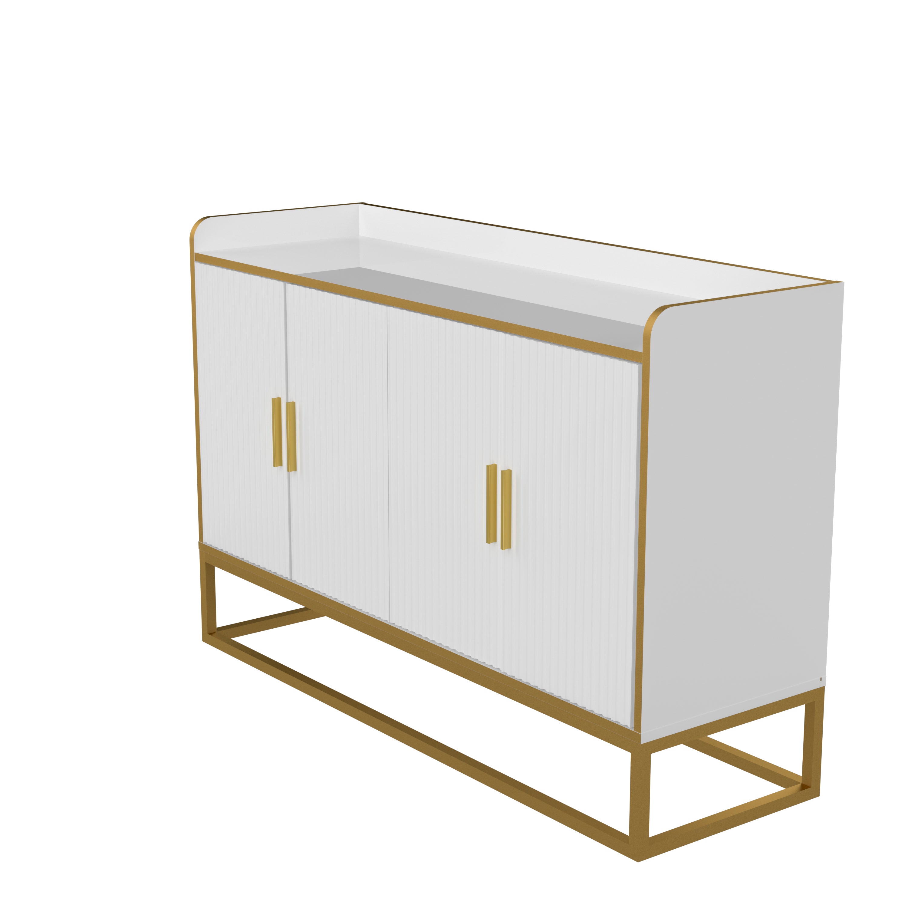 Modern Kitchen Buffet Storage Cabinet in White Gloss with Metal Legs, showcasing its sleek design and elegant finish.