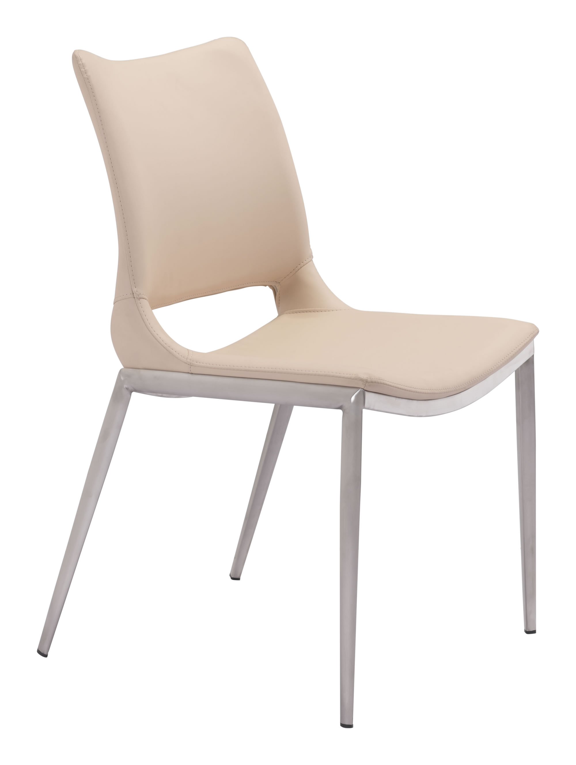 Set of 2 modern pale pink faux leather dining chairs with a sleek design and sturdy steel frame.