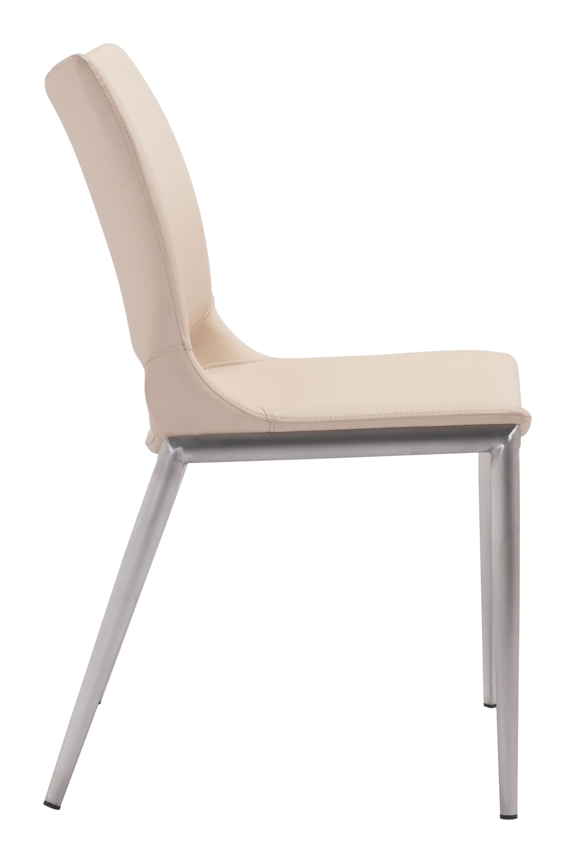 Set of 2 modern pale pink faux leather dining chairs with a sleek design and sturdy steel frame.