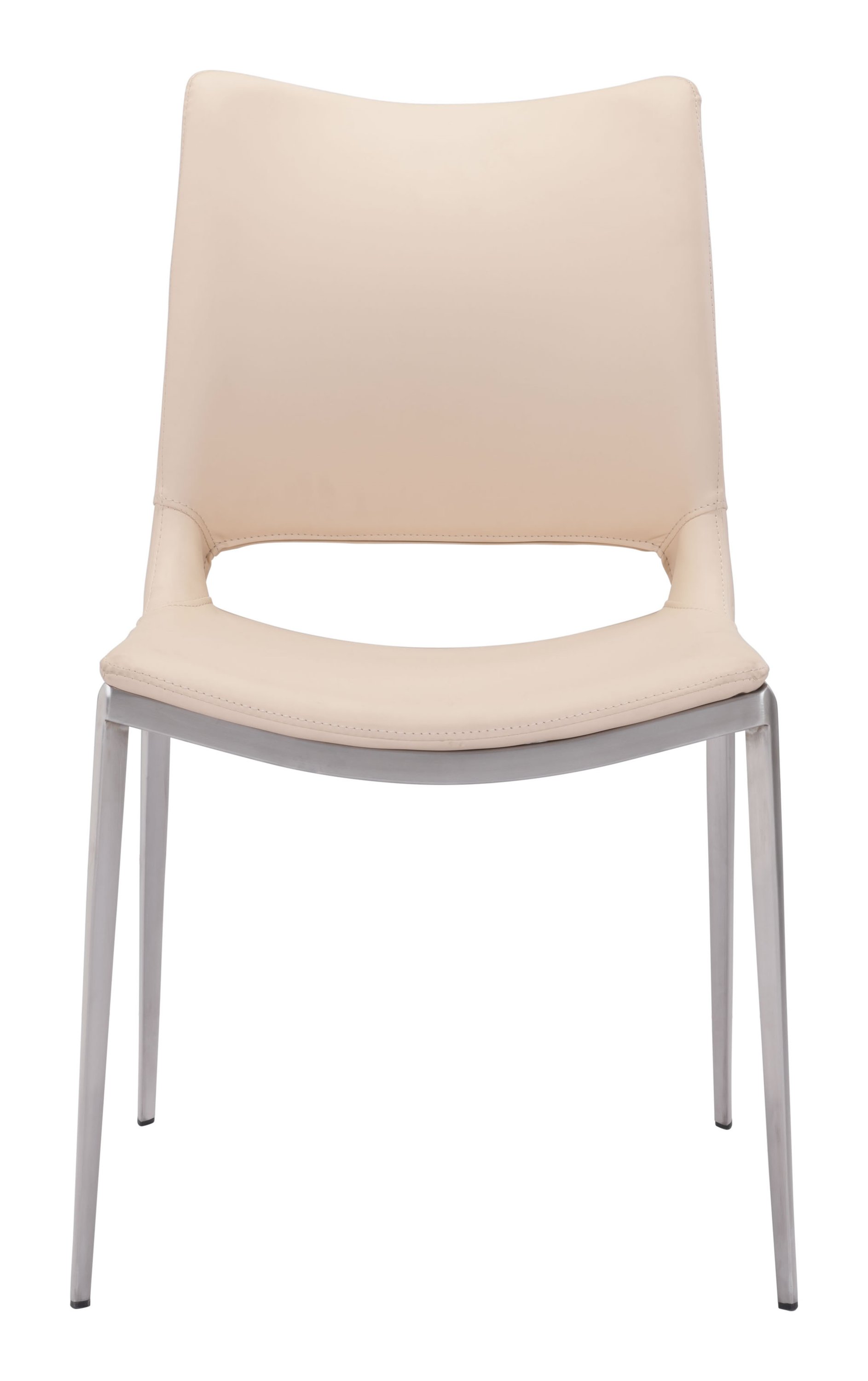 Set of 2 modern pale pink faux leather dining chairs with a sleek design and sturdy steel frame.