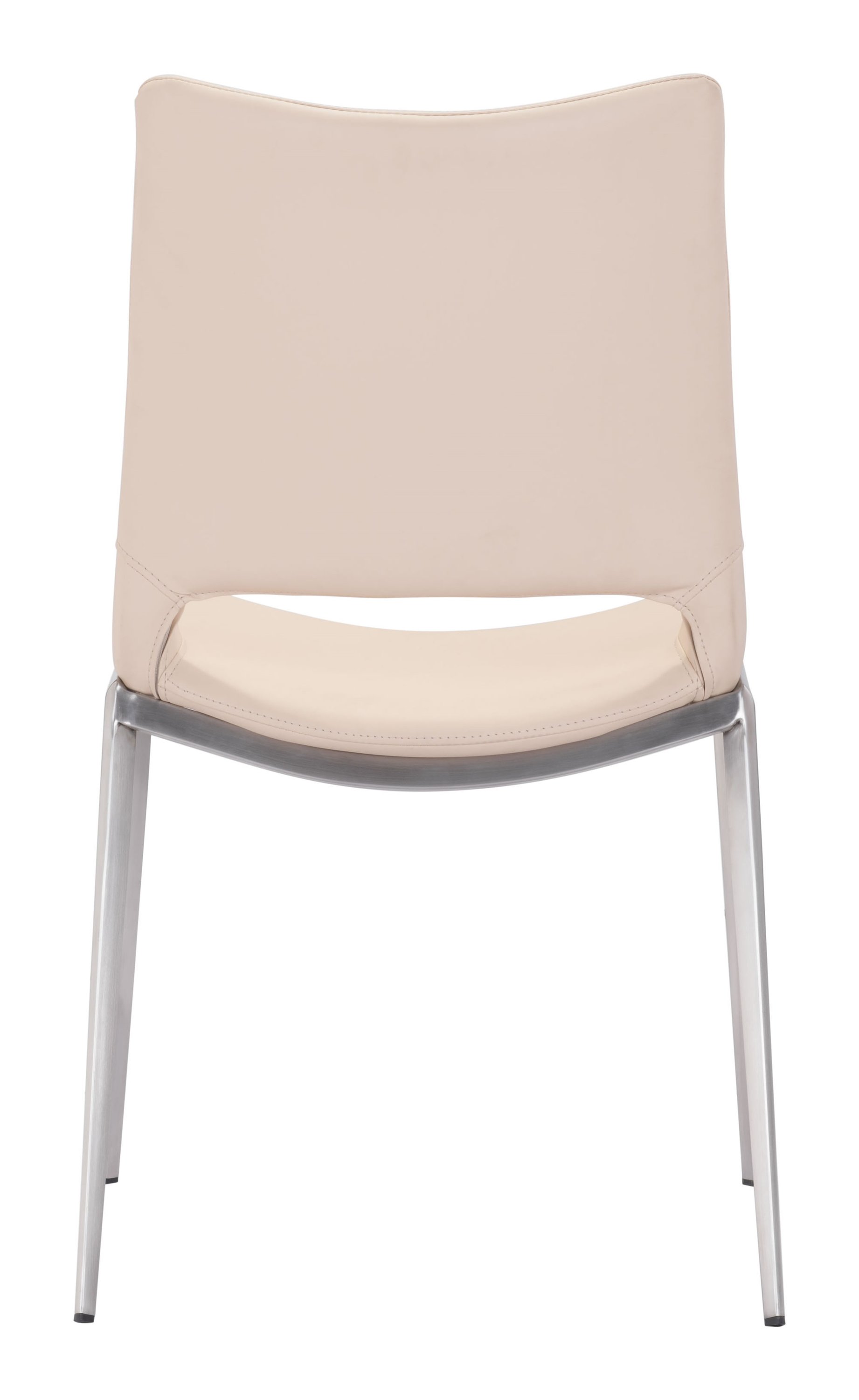 Set of 2 modern pale pink faux leather dining chairs with a sleek design and sturdy steel frame.