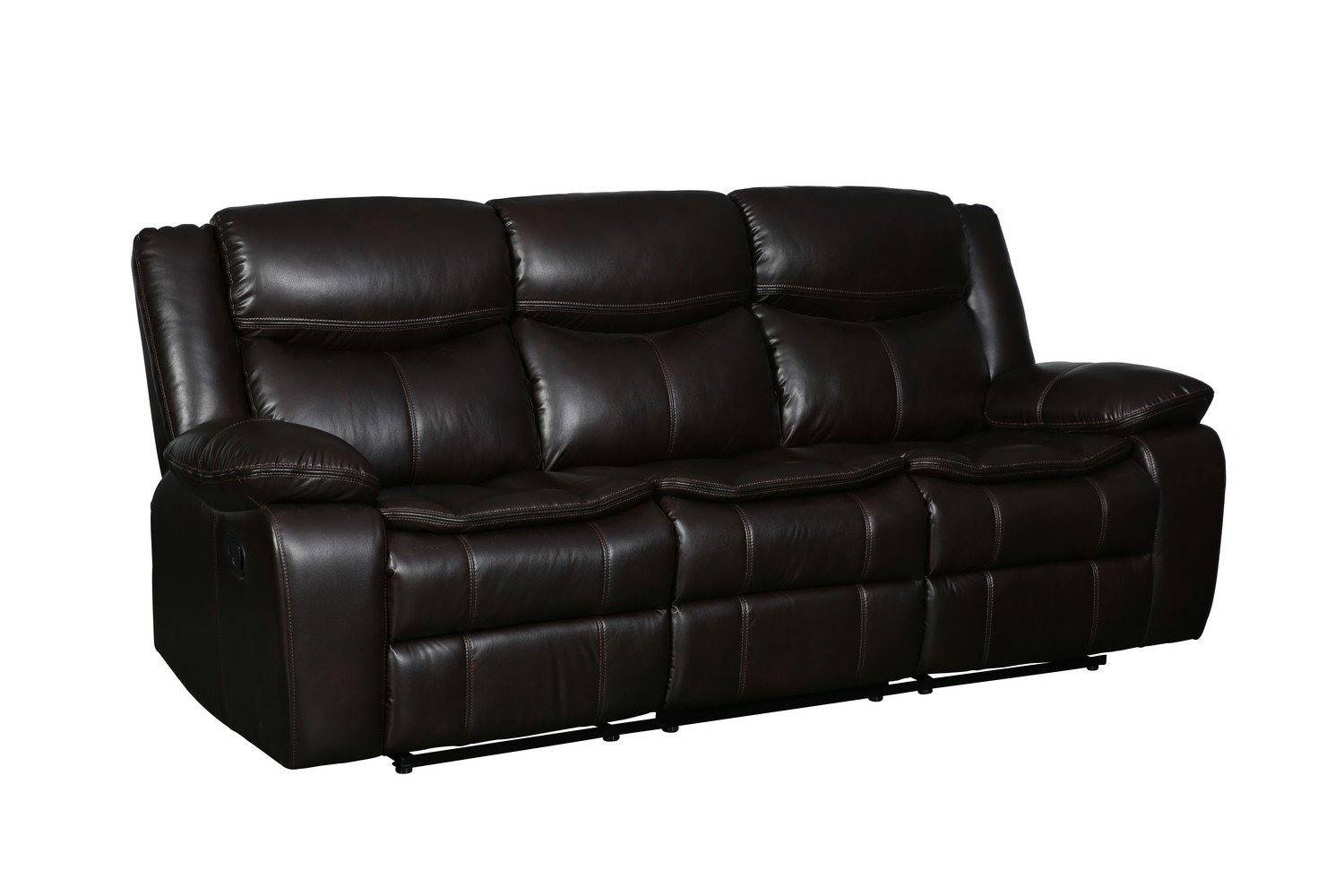 Modern Soft Brown Faux Leather Reclining Sofa with spacious seating and elegant design, perfect for contemporary living rooms.