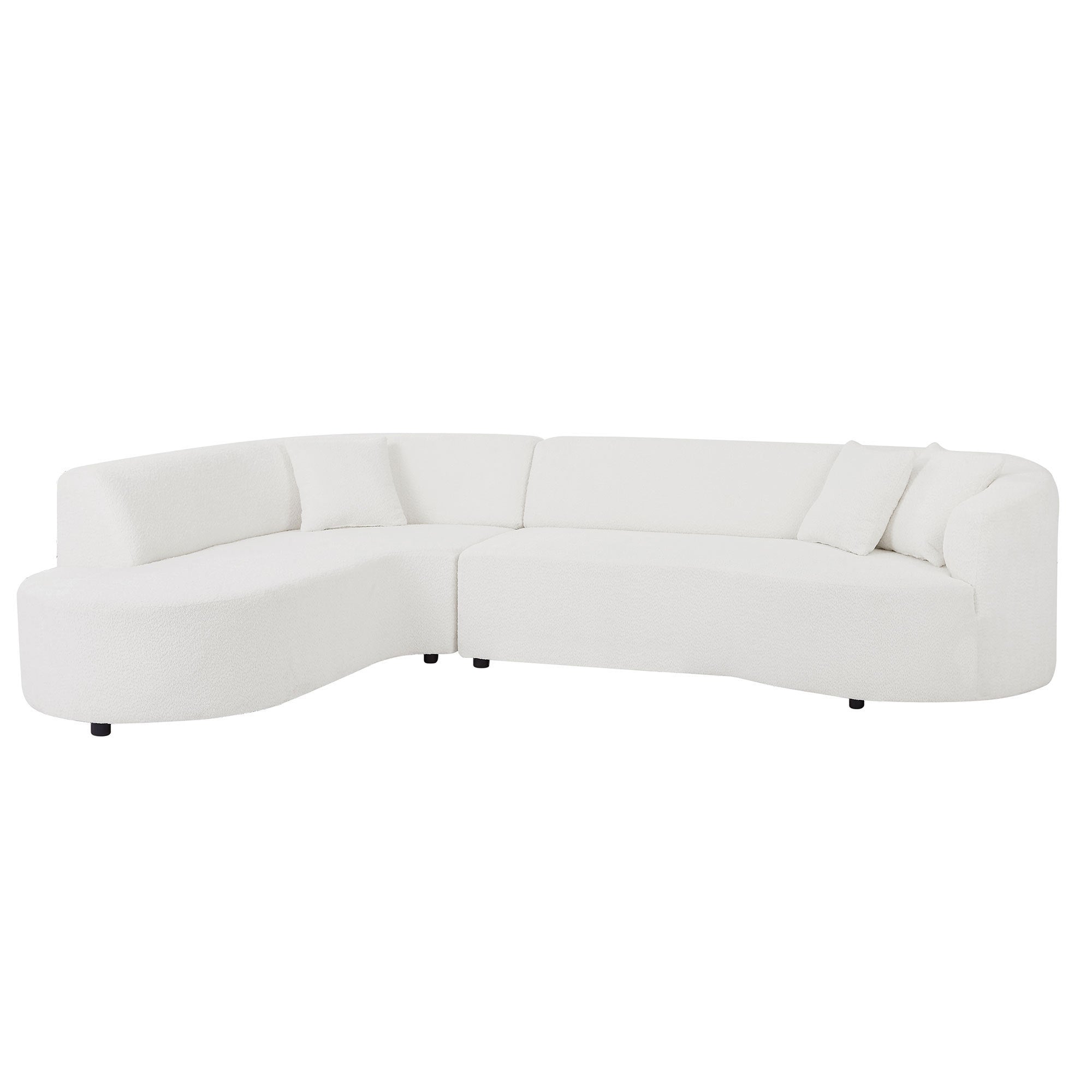 Modular Sectional Sofa with Left Chaises in white boucle fabric, featuring a modern design and plush throw pillows.