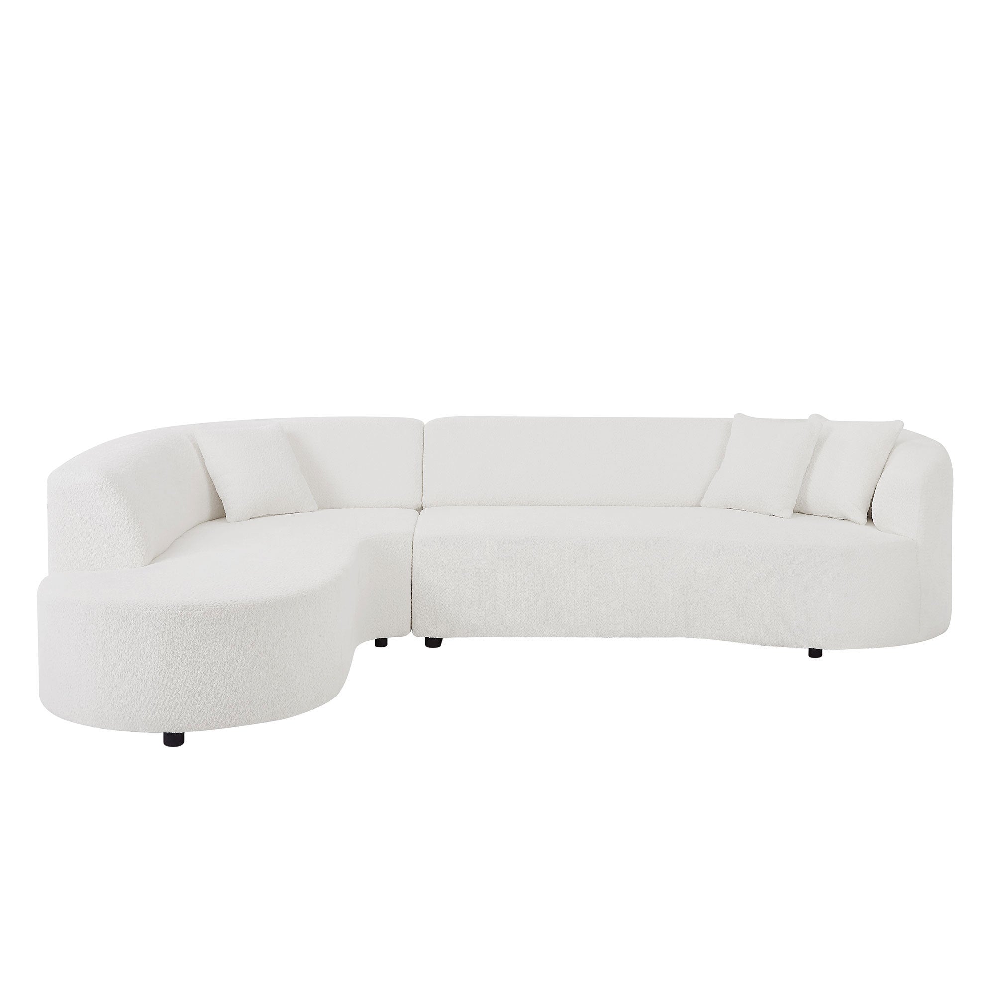 Modular Sectional Sofa with Left Chaises in white boucle fabric, featuring a modern design and plush throw pillows.