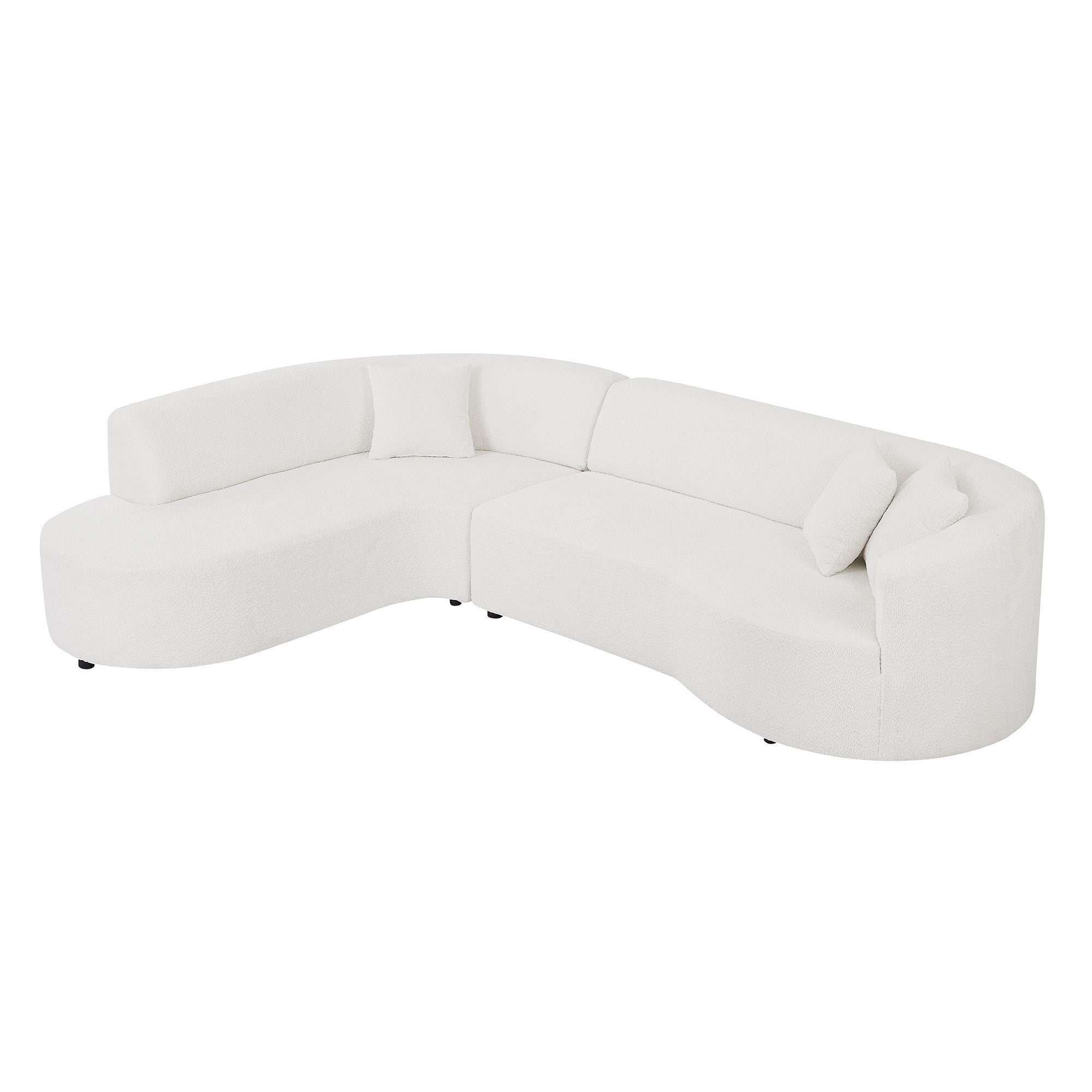 Modular Sectional Sofa with Left Chaises in white boucle fabric, featuring a modern design and plush throw pillows.