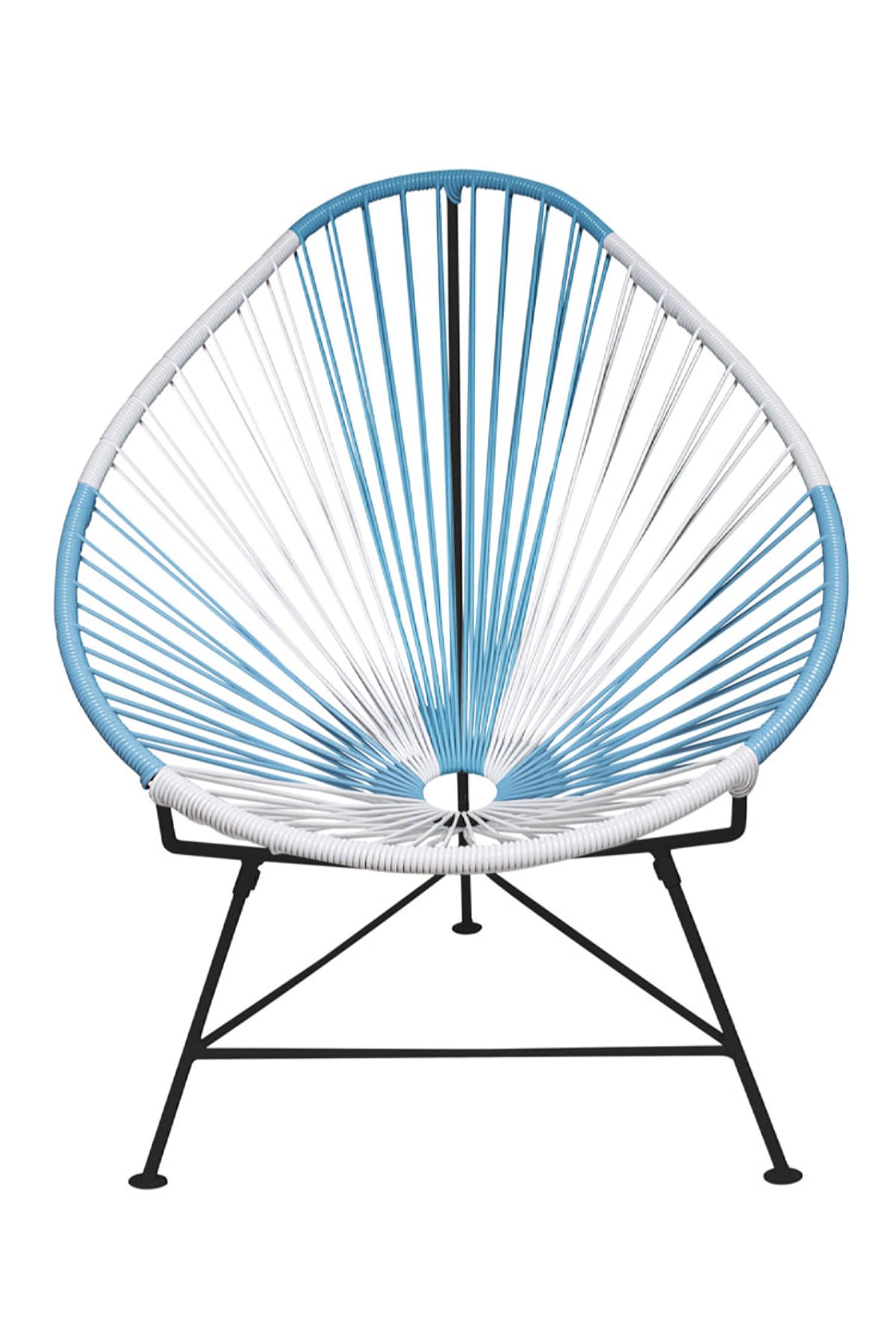 A vibrant set of Multicolor Acapulco Chairs showcasing their unique pear-shaped design and woven vinyl cord.