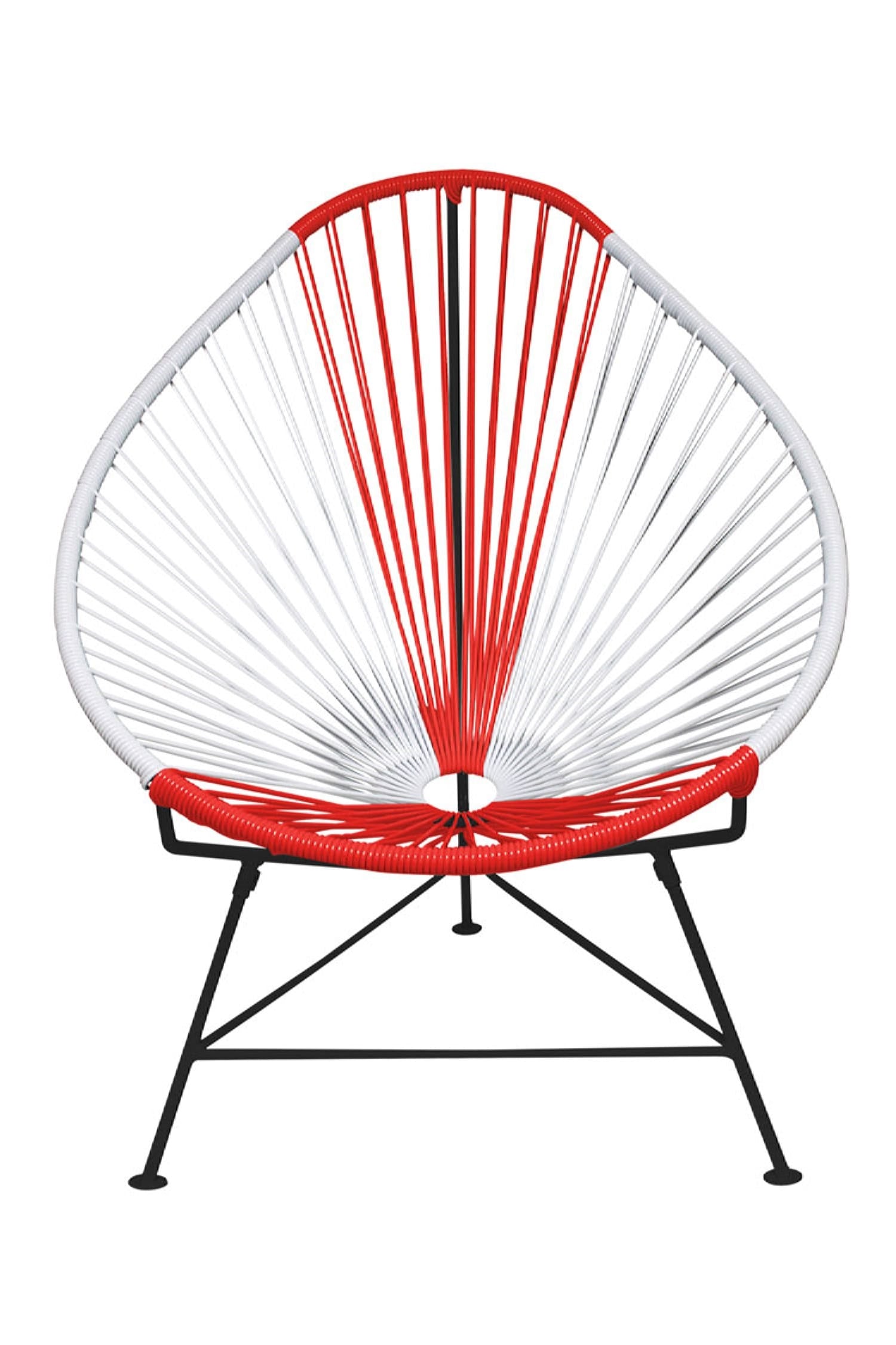 A vibrant set of Multicolor Acapulco Chairs showcasing their unique pear-shaped design and woven vinyl cord.