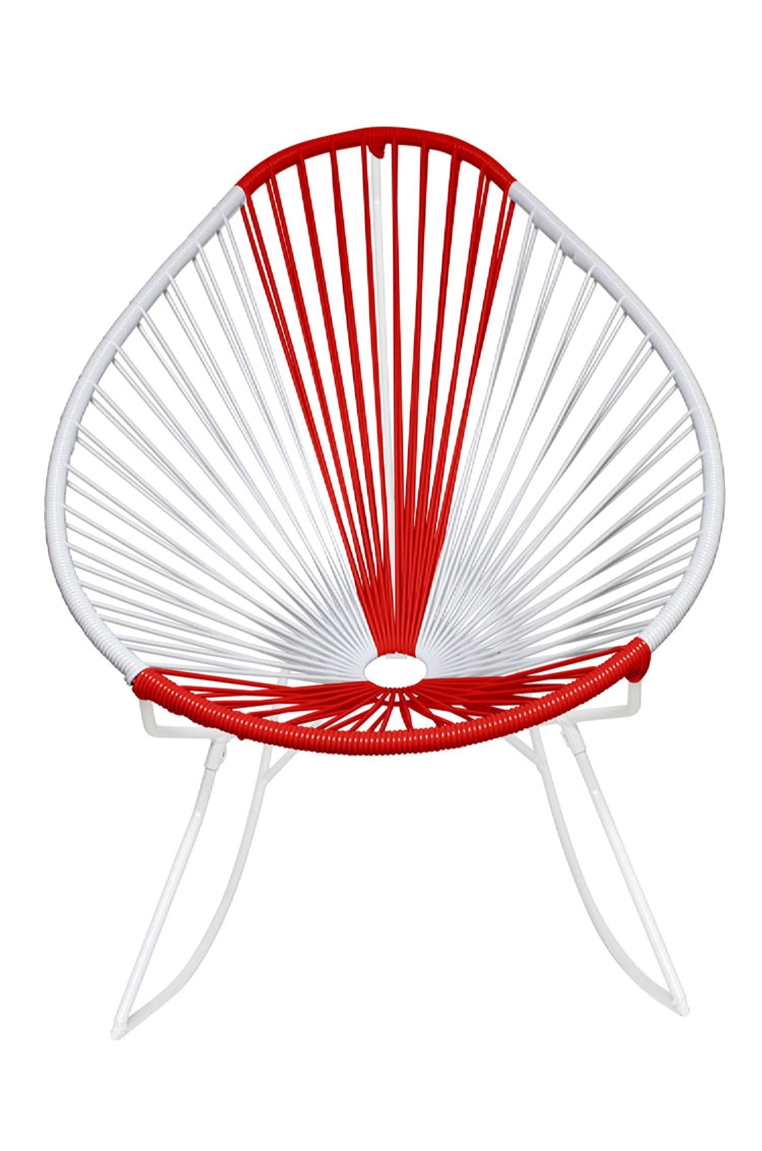 A vibrant set of Multicolor Acapulco Chairs showcasing their unique pear-shaped design and woven vinyl cord.