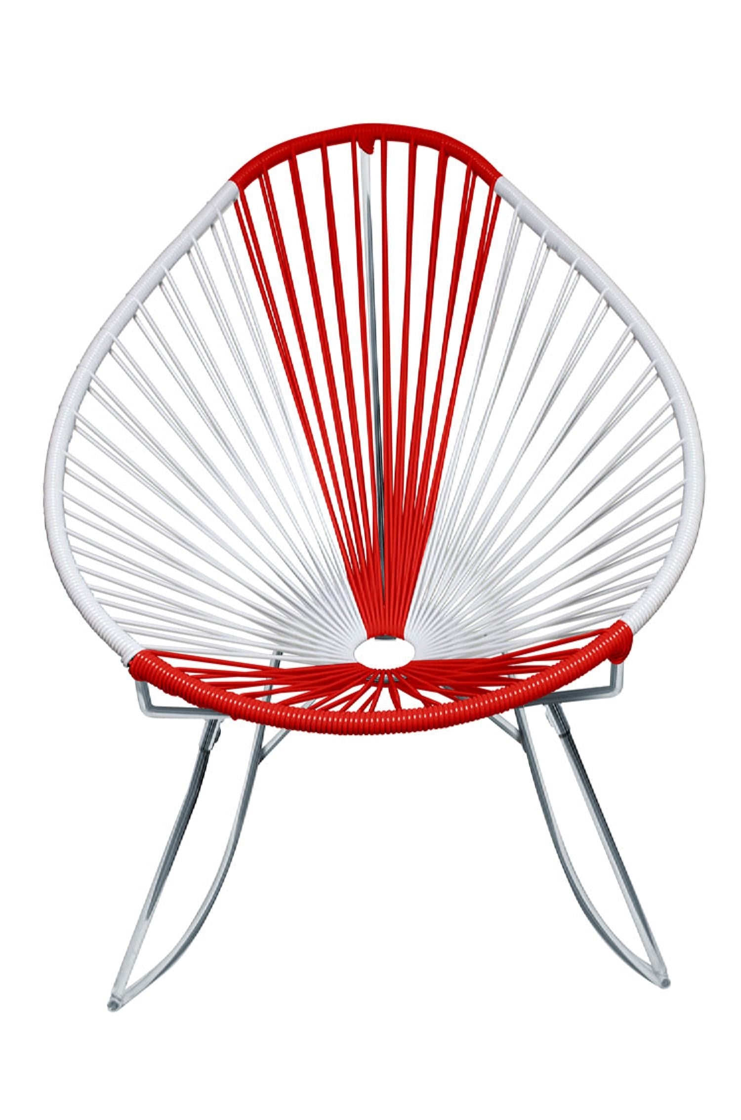 A vibrant set of Multicolor Acapulco Chairs showcasing their unique pear-shaped design and woven vinyl cord.