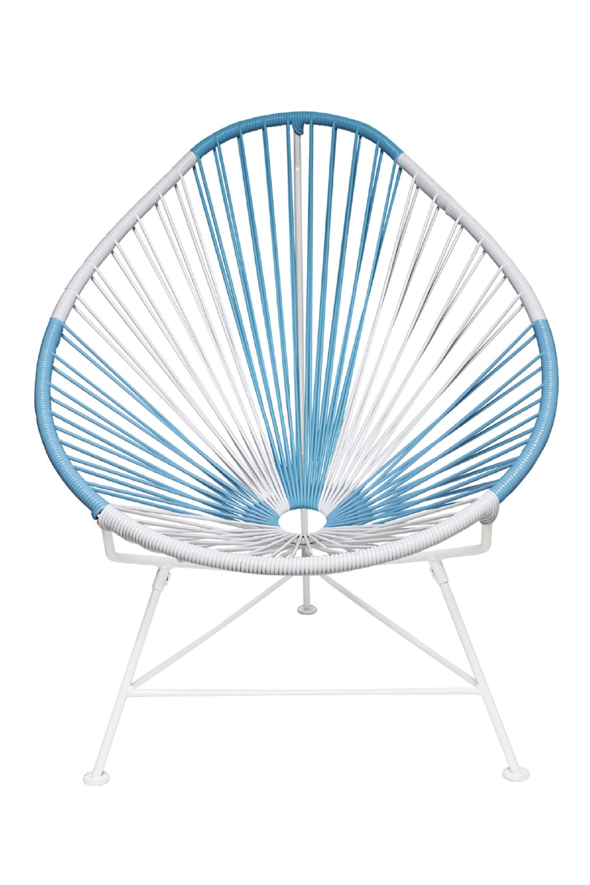 A vibrant set of Multicolor Acapulco Chairs showcasing their unique pear-shaped design and woven vinyl cord.