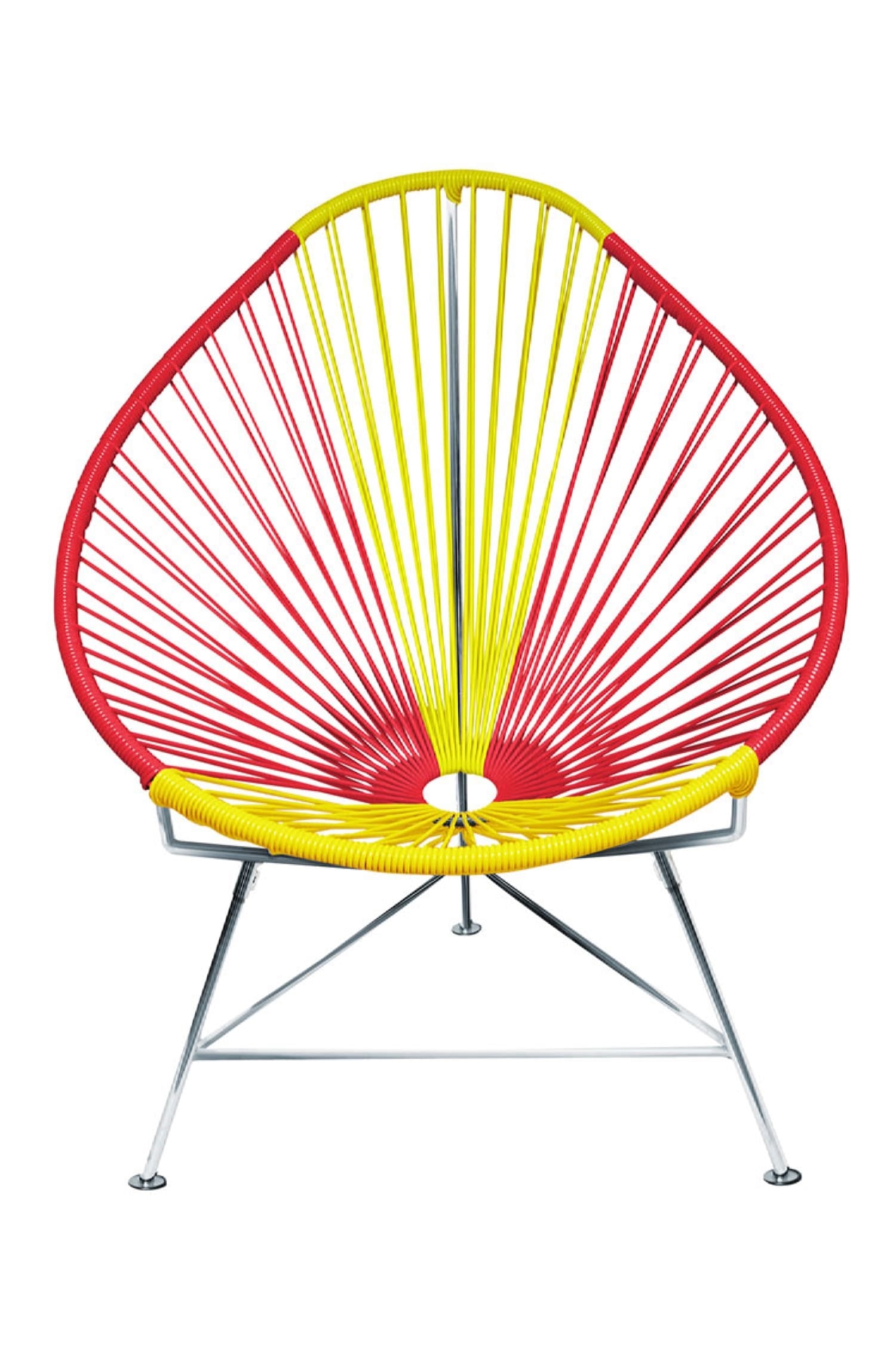 A vibrant set of Multicolor Acapulco Chairs showcasing their unique pear-shaped design and woven vinyl cord.