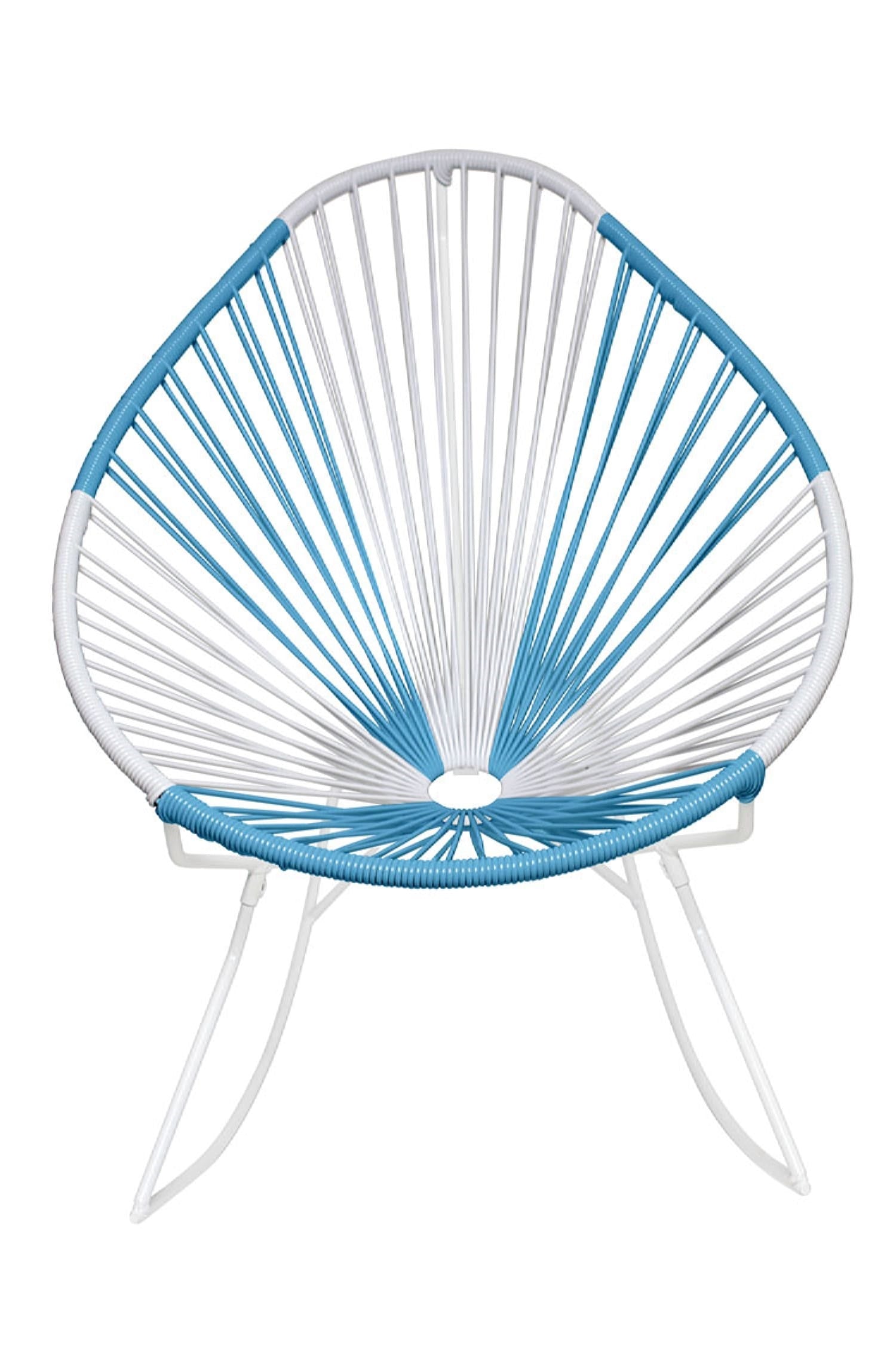 A vibrant set of Multicolor Acapulco Chairs showcasing their unique pear-shaped design and woven vinyl cord.