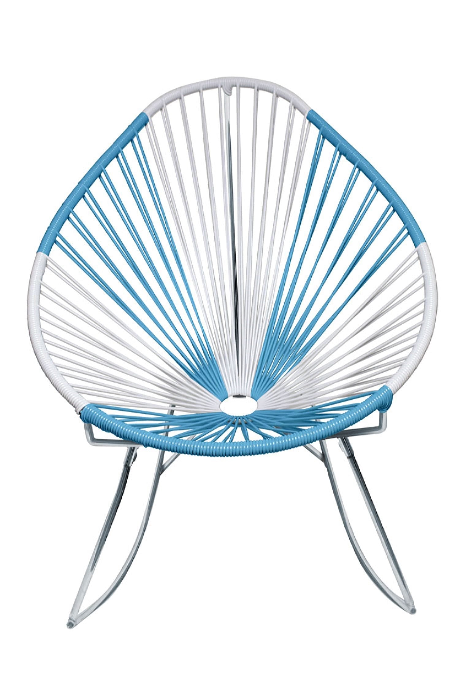 A vibrant set of Multicolor Acapulco Chairs showcasing their unique pear-shaped design and woven vinyl cord.