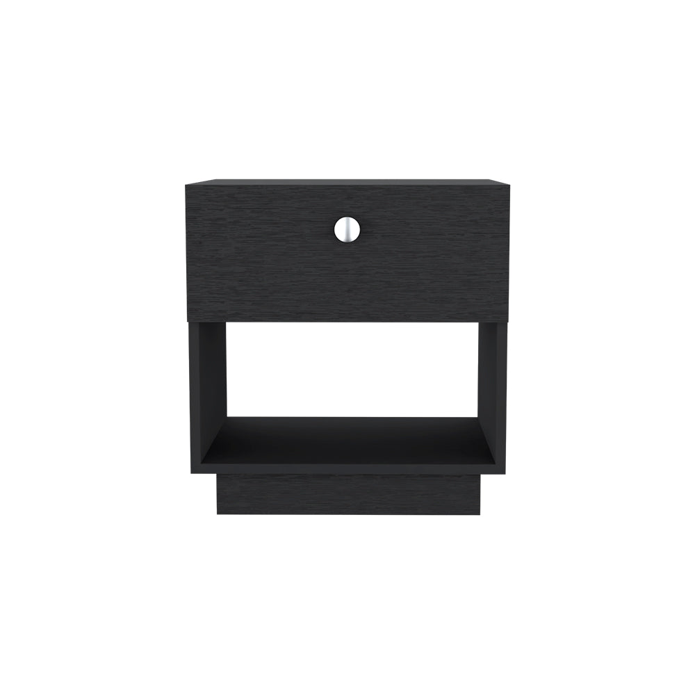 Viliigili Nightstand with one drawer and black wengue finish, showcasing its elegant design and compact size.