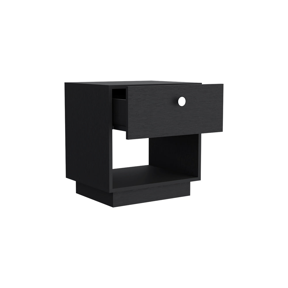 Viliigili Nightstand with one drawer and black wengue finish, showcasing its elegant design and compact size.