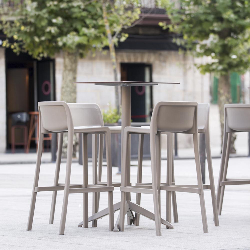 Set of four stackable Patio Barstool Attic 30" with backrest, designed for indoor and outdoor use, featuring a modern and clean design.