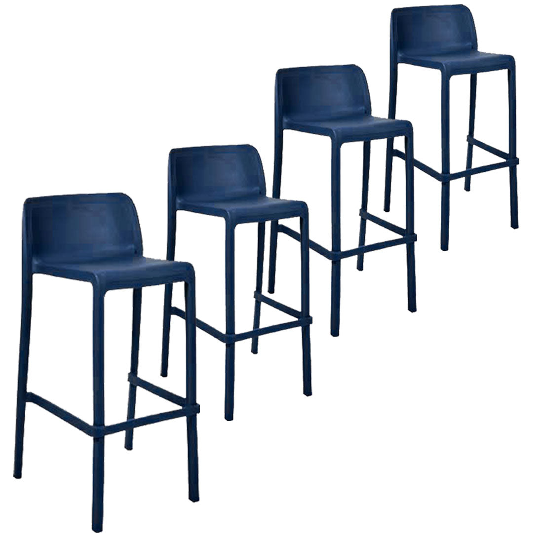 Set of four stackable Patio Barstool Attic 30" with backrest, designed for indoor and outdoor use, featuring a modern and clean design.