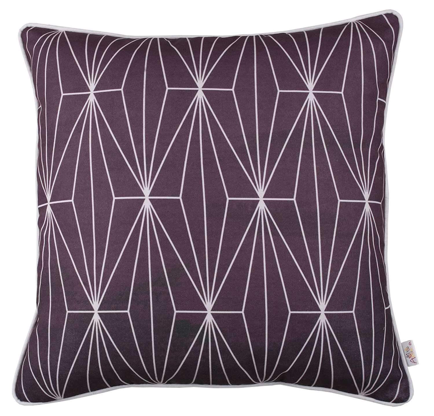 Purple Geometric Lines Decorative Throw Pillow Cover featuring vibrant patterns and a hidden zipper closure, made from soft brushed polyester.